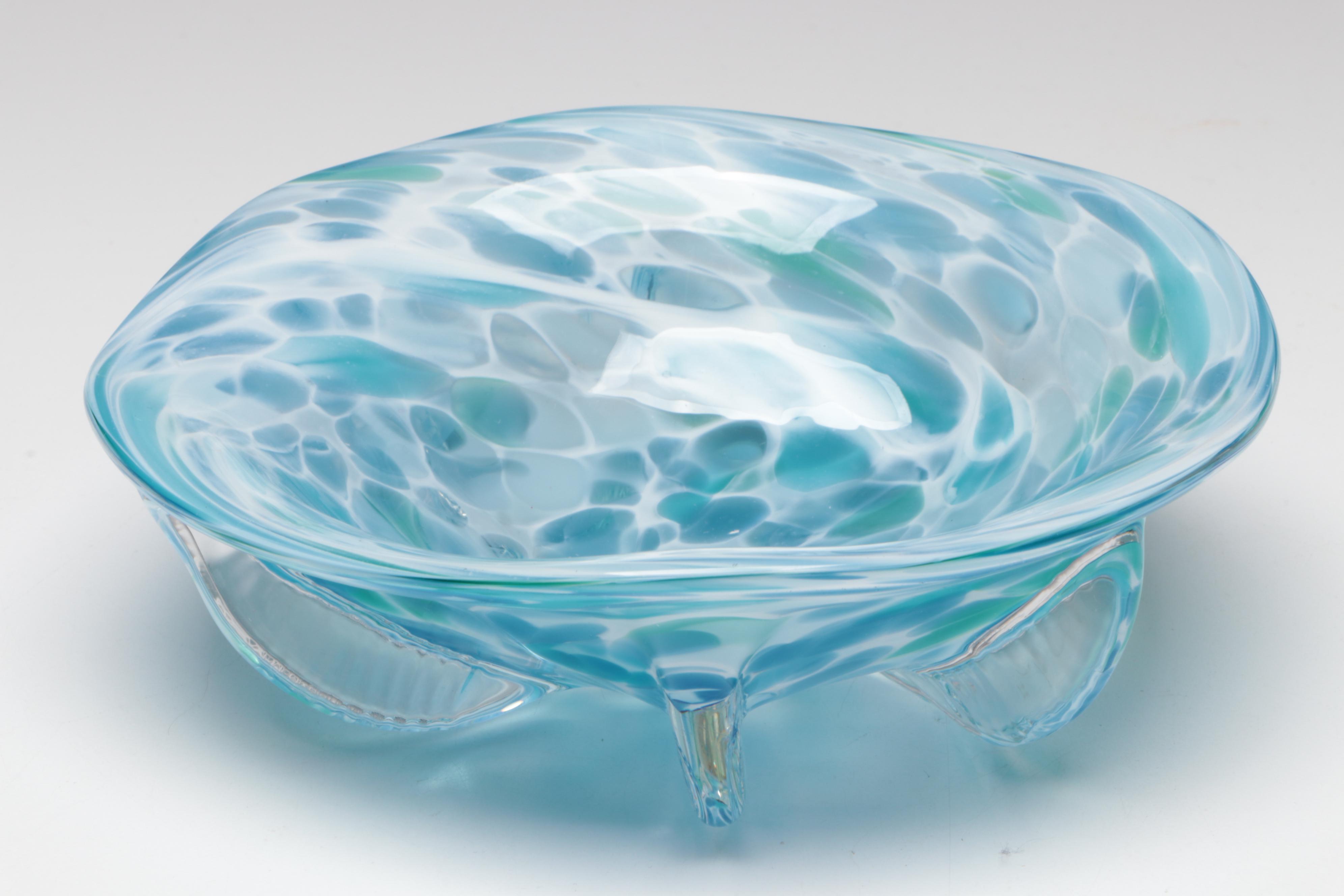 Studio Art Glass Blown Glass Swirl Plate, Bowl, and Figurine