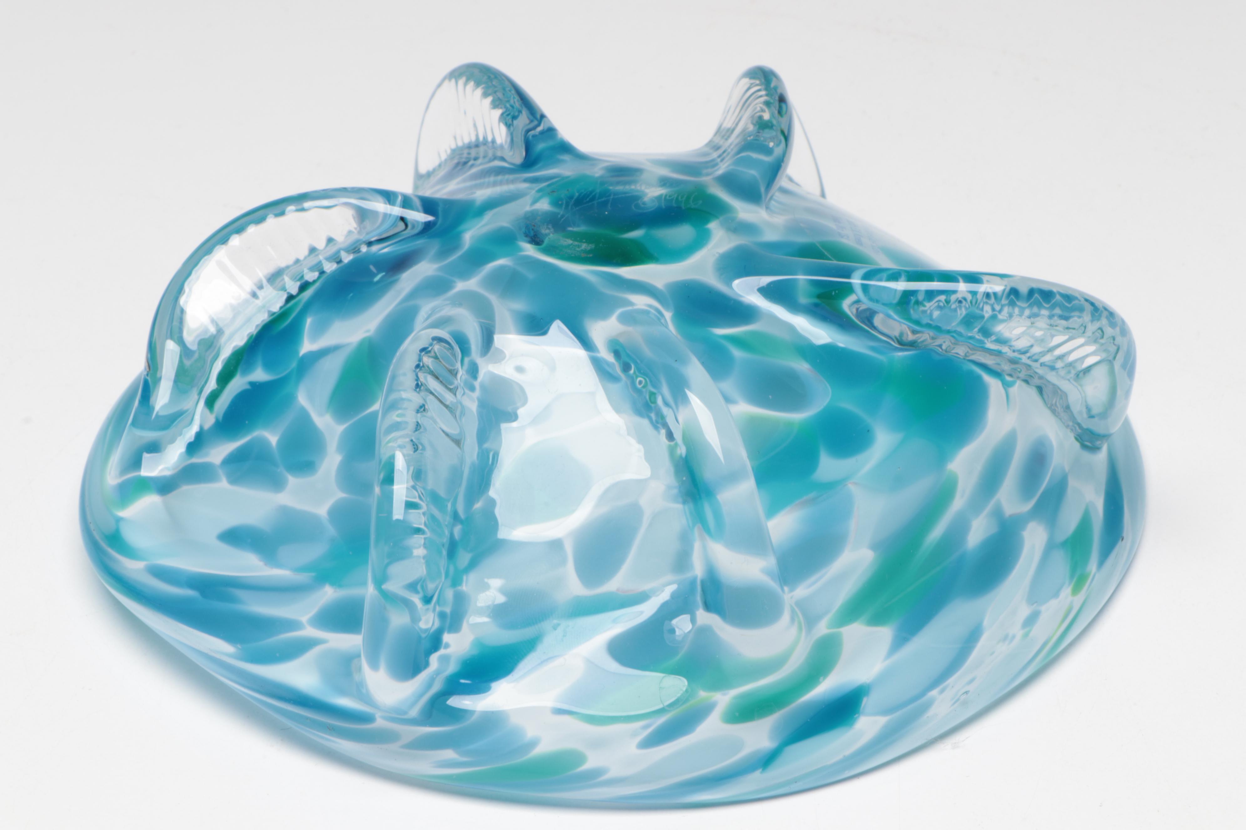 Studio Art Glass Blown Glass Swirl Plate, Bowl, and Figurine