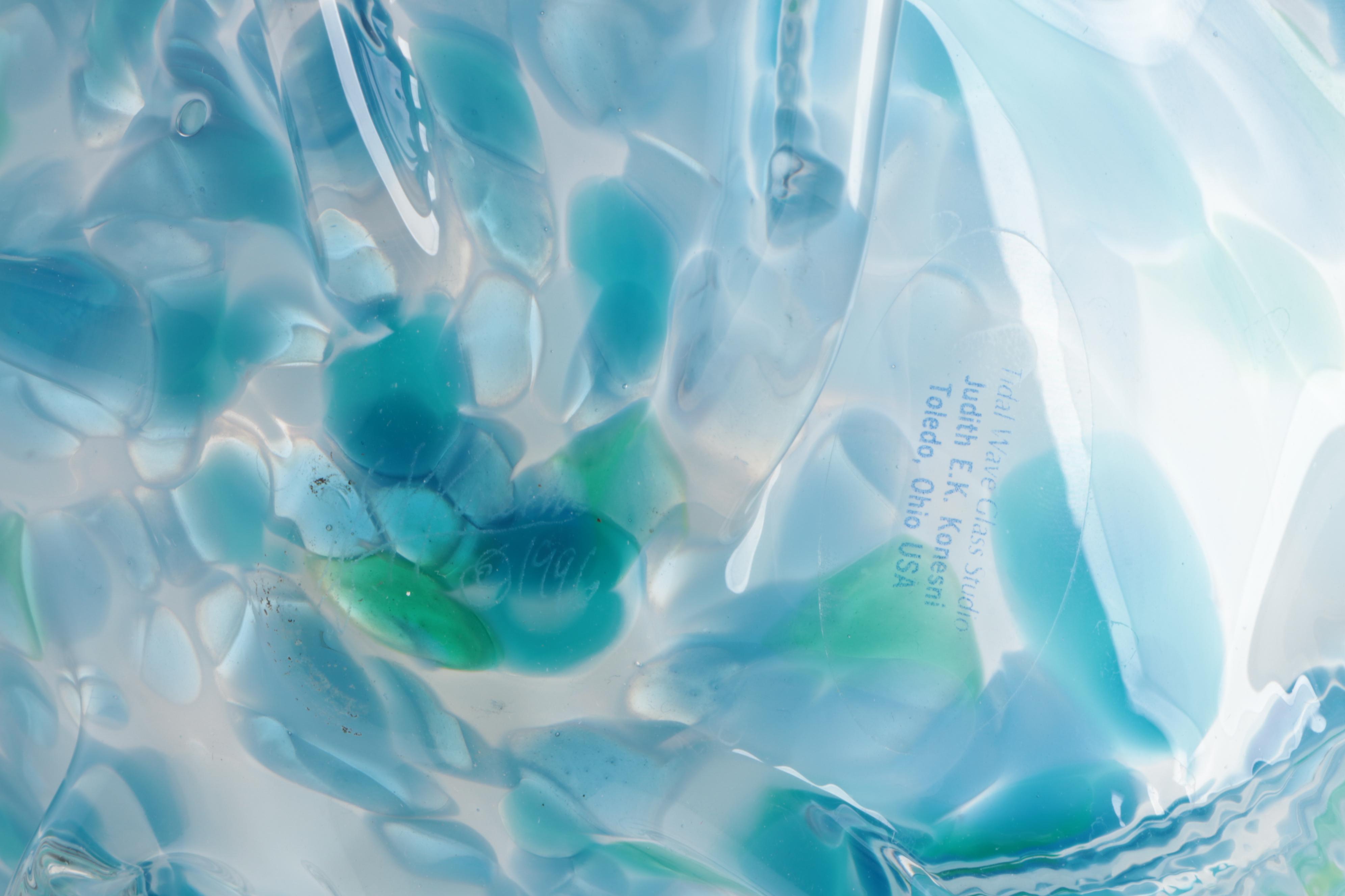 Studio Art Glass Blown Glass Swirl Plate, Bowl, and Figurine