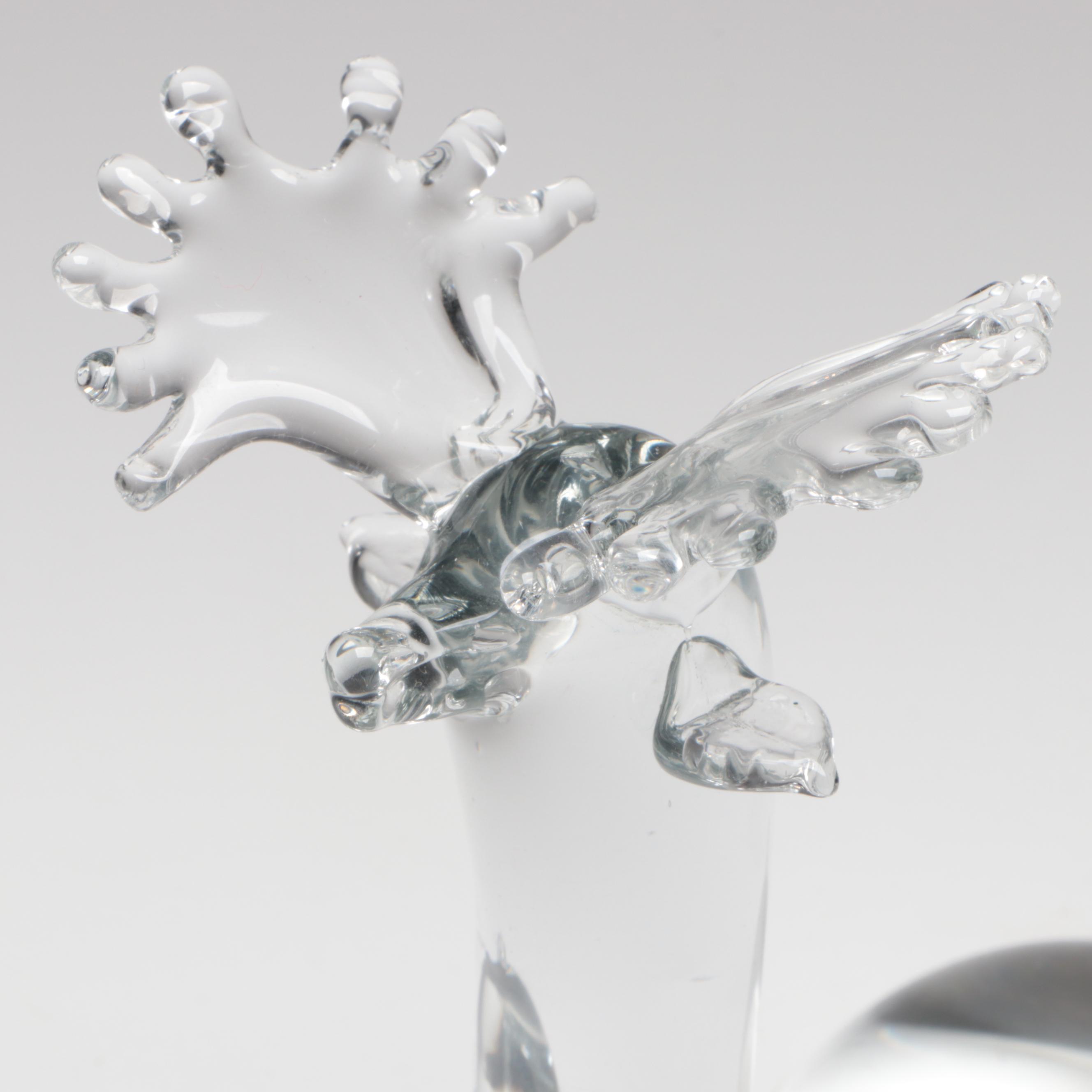 Studio Art Glass Blown Glass Swirl Plate, Bowl, and Figurine