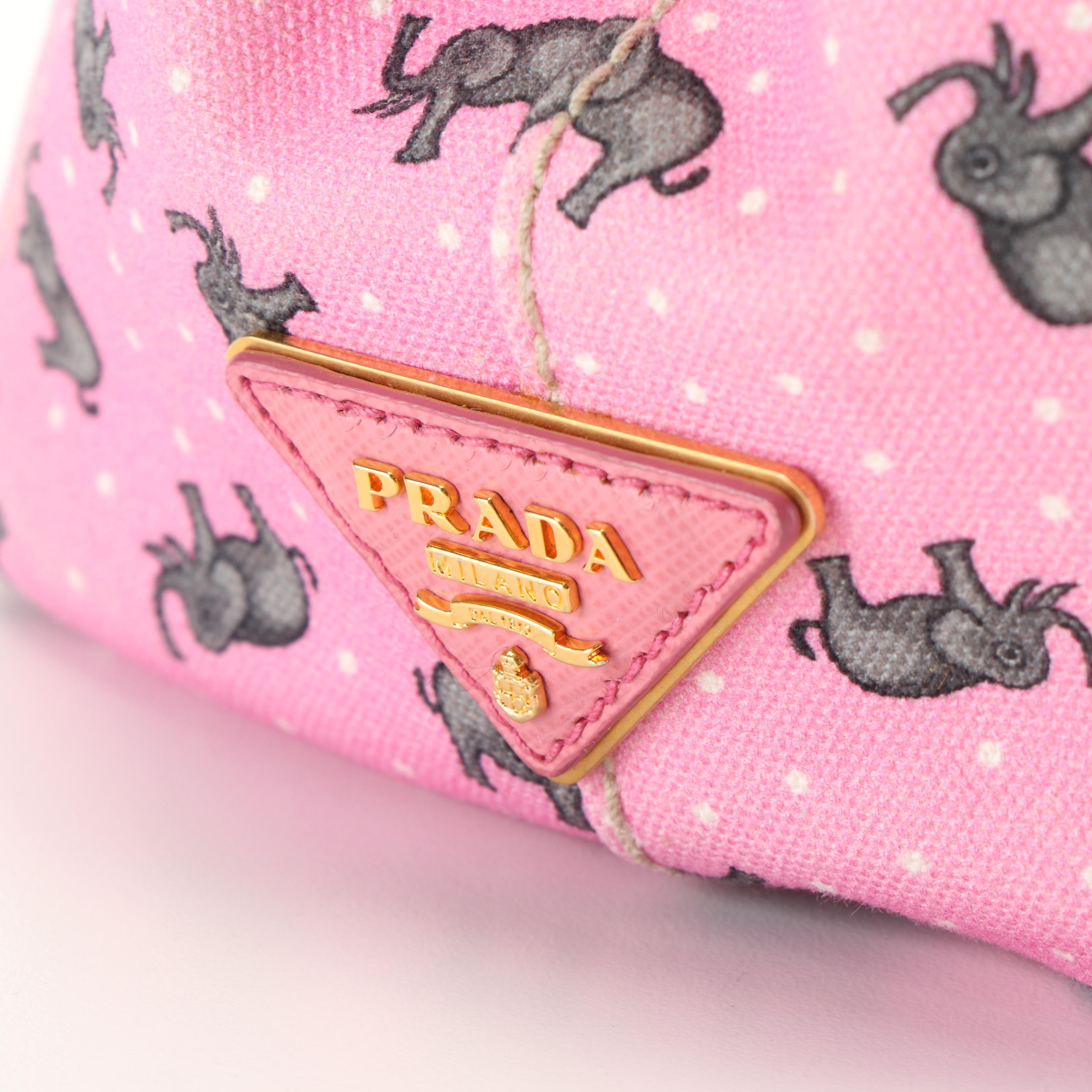 Prada Elephant Printed Pink Canvas Canapa Tote Bag