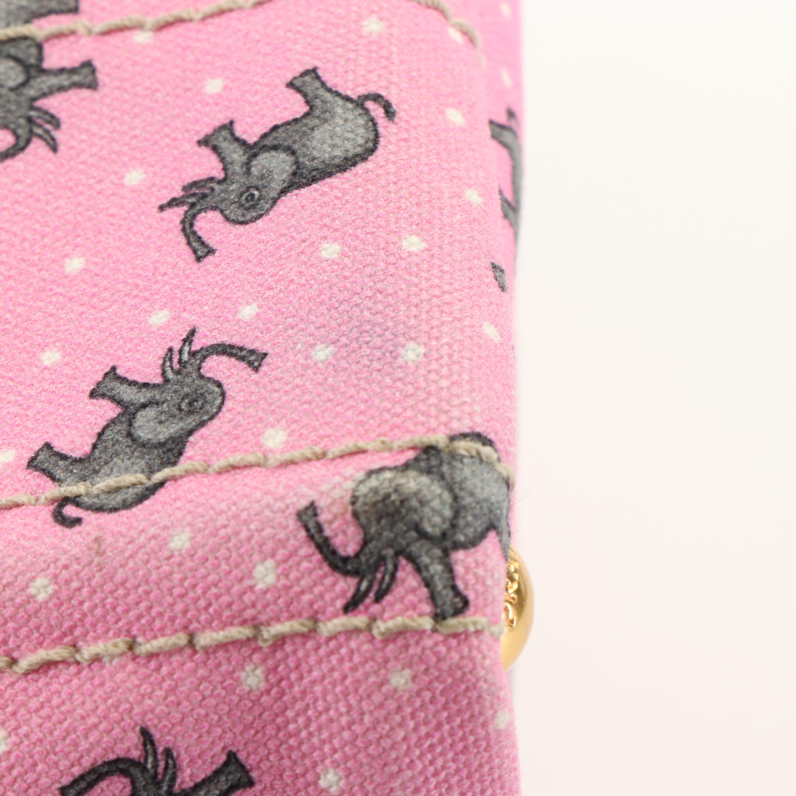 Prada Elephant Printed Pink Canvas Canapa Tote Bag