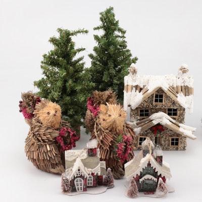 Tabletop Artificial Evergreen Trees, Squirrel Figures, and More Christmas Décor