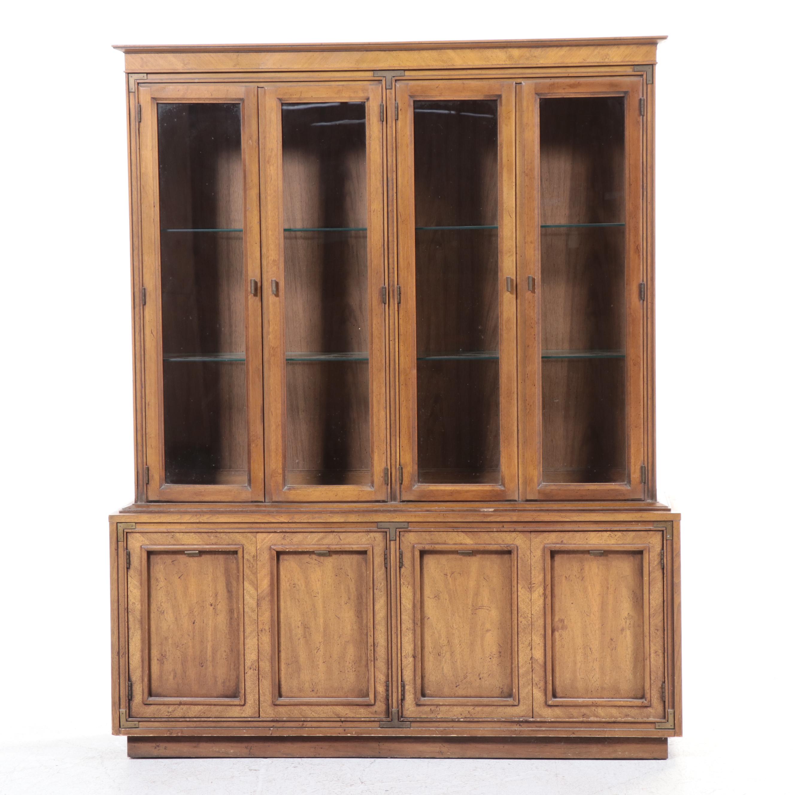 Illuminated Pecan and Glass China Cabinet, Mid to Late 20th Century