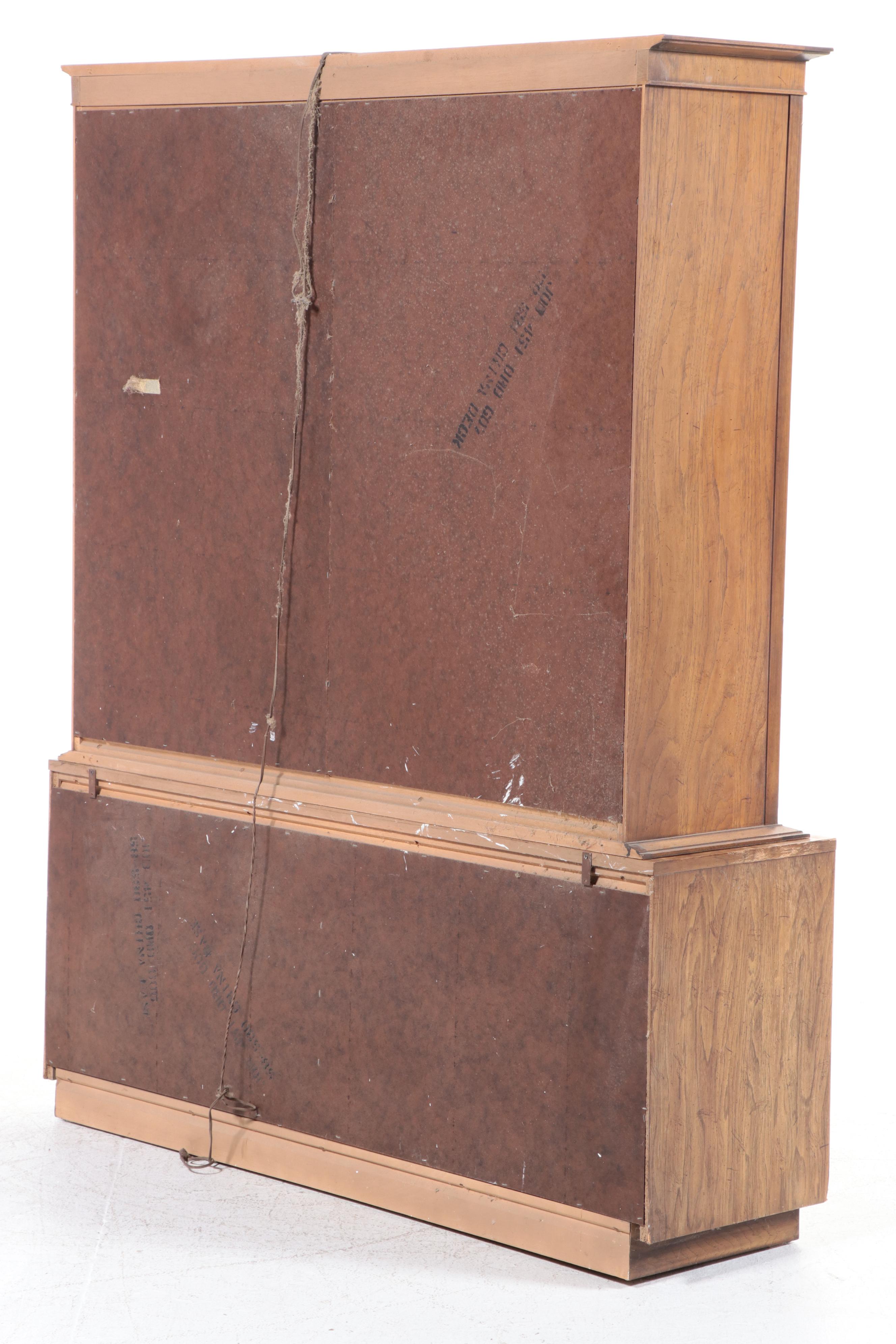 Illuminated Pecan and Glass China Cabinet, Mid to Late 20th Century