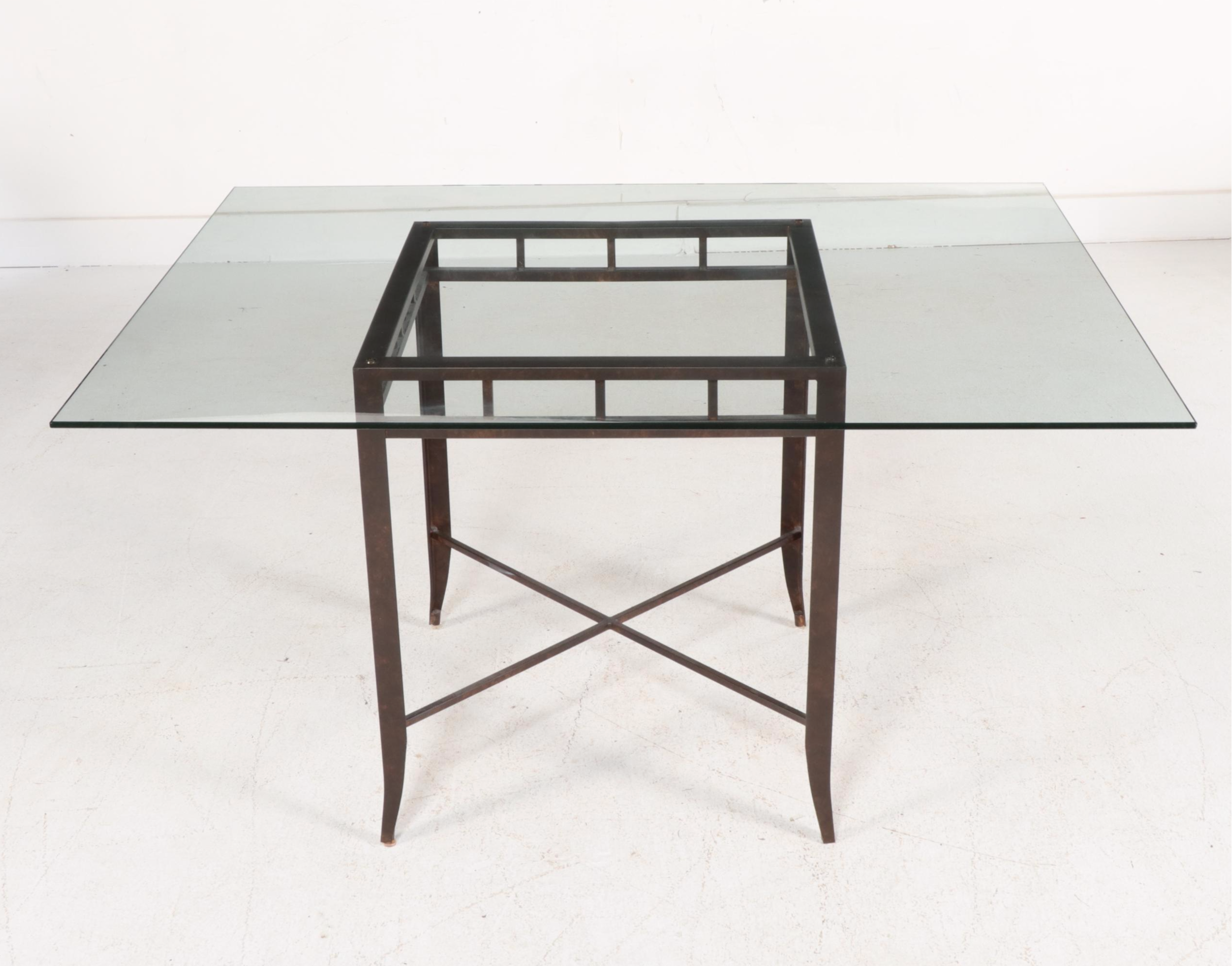 Kessler Industries Metal and Glass Table, Upholstered Armchairs and Stools
