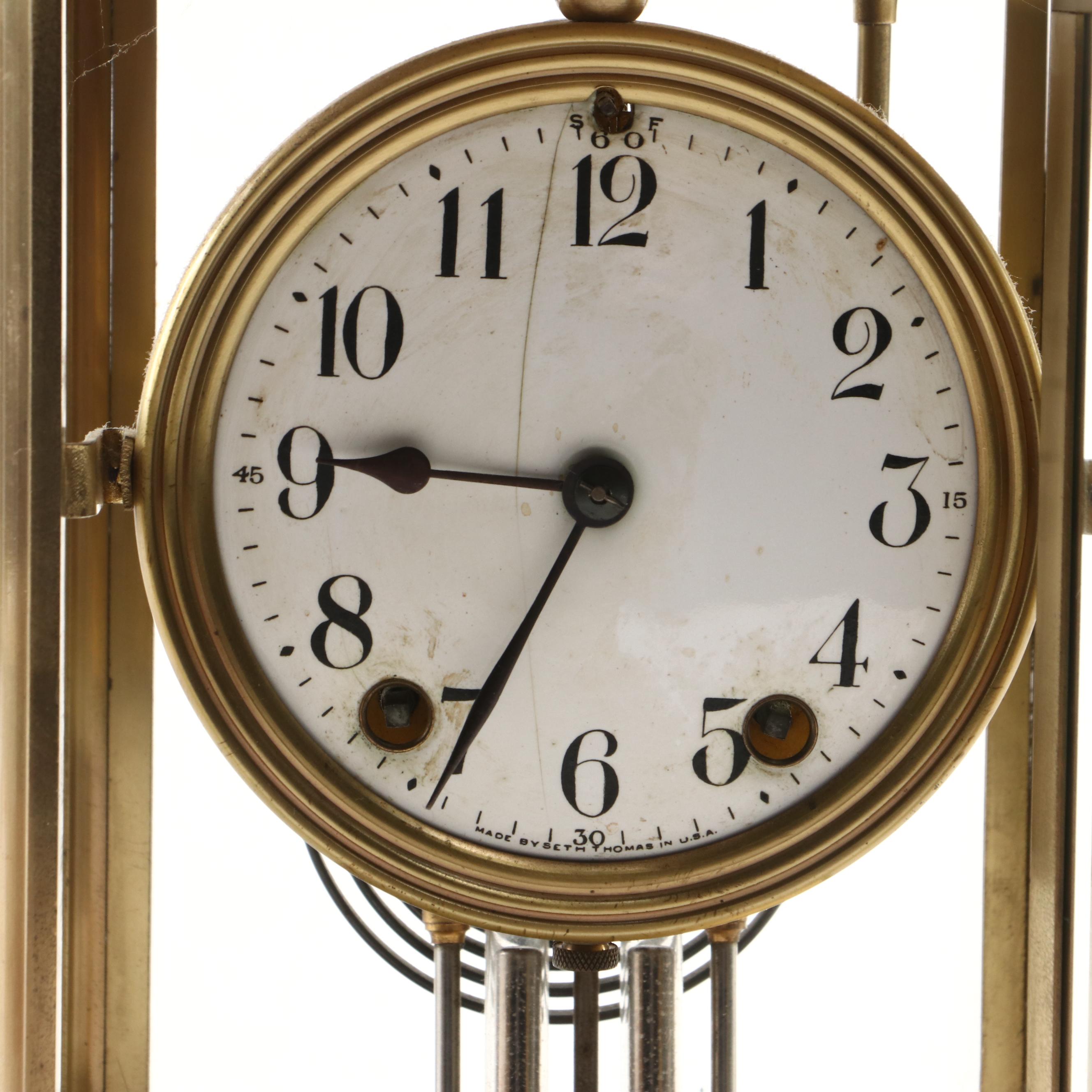 Seth Thomas Brass and Glass Regulator Mantel Clock, Mid-20th Century