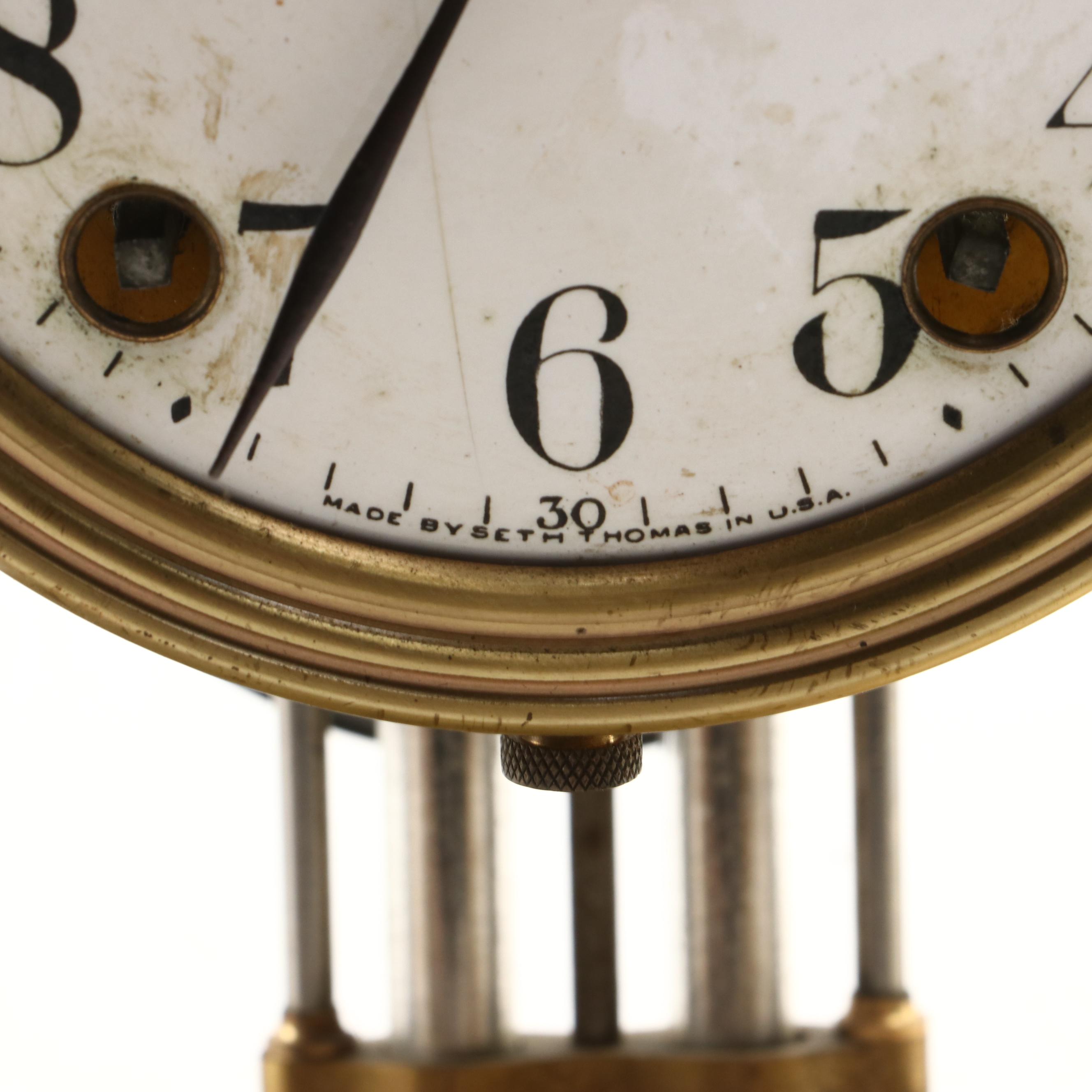 Seth Thomas Brass and Glass Regulator Mantel Clock, Mid-20th Century