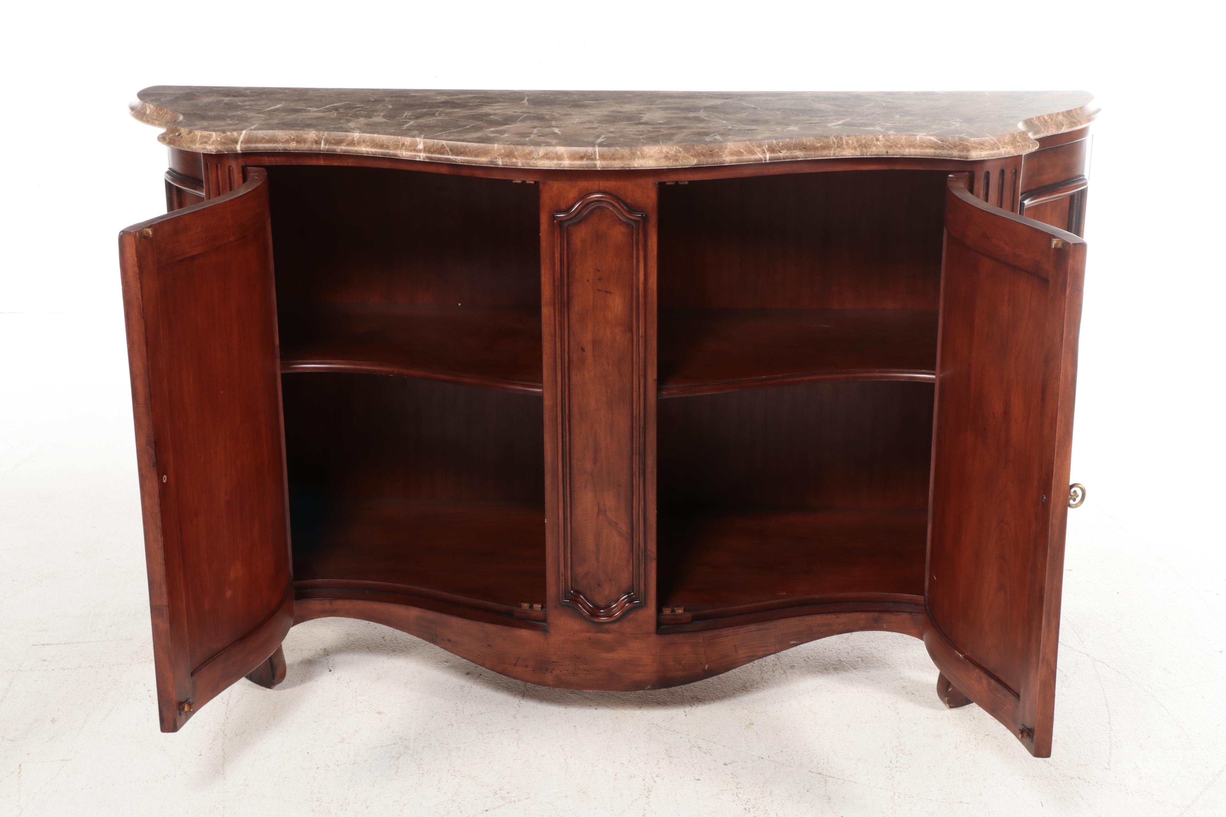French Provincial Style Marble Top Hardwood Cabinet