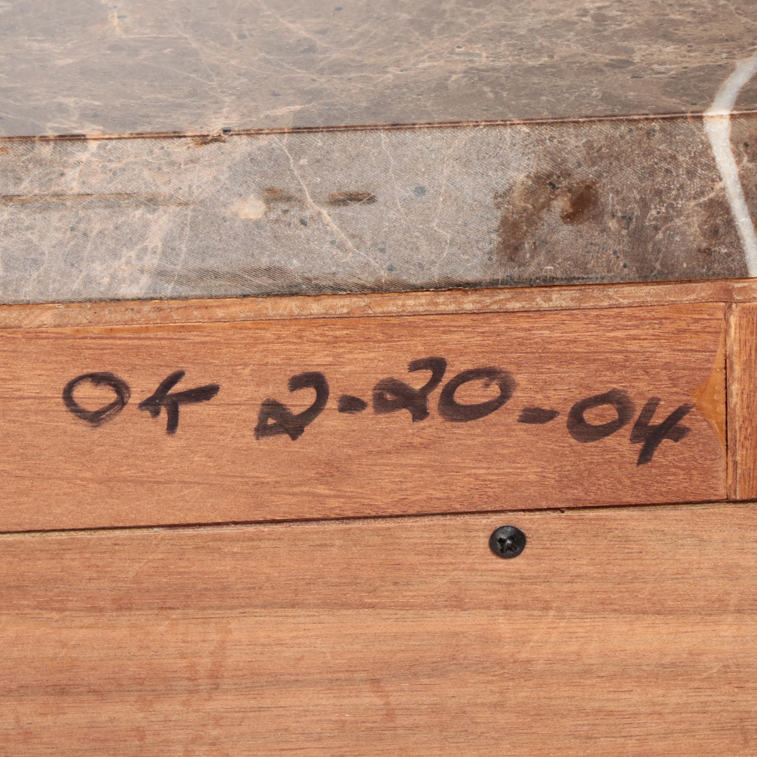 French Provincial Style Marble Top Hardwood Cabinet