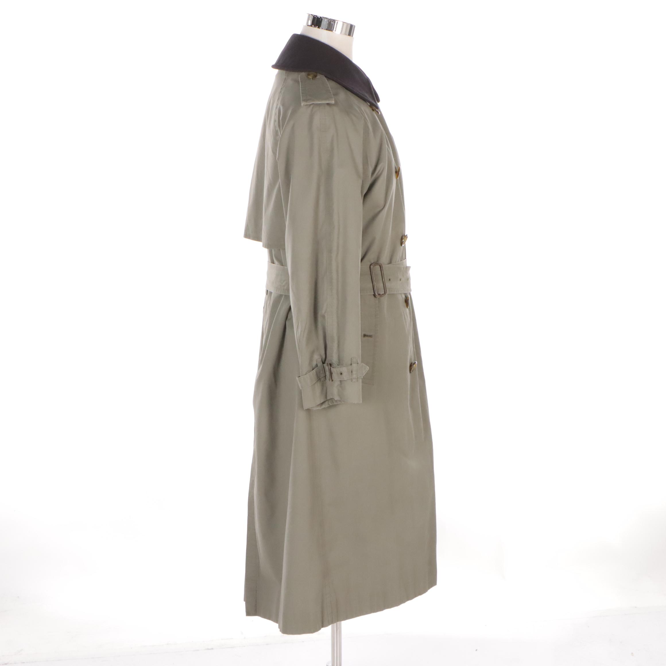 Unisex 'Burberrys' Green Cotton Trench Coat with Wool Collar/Liner