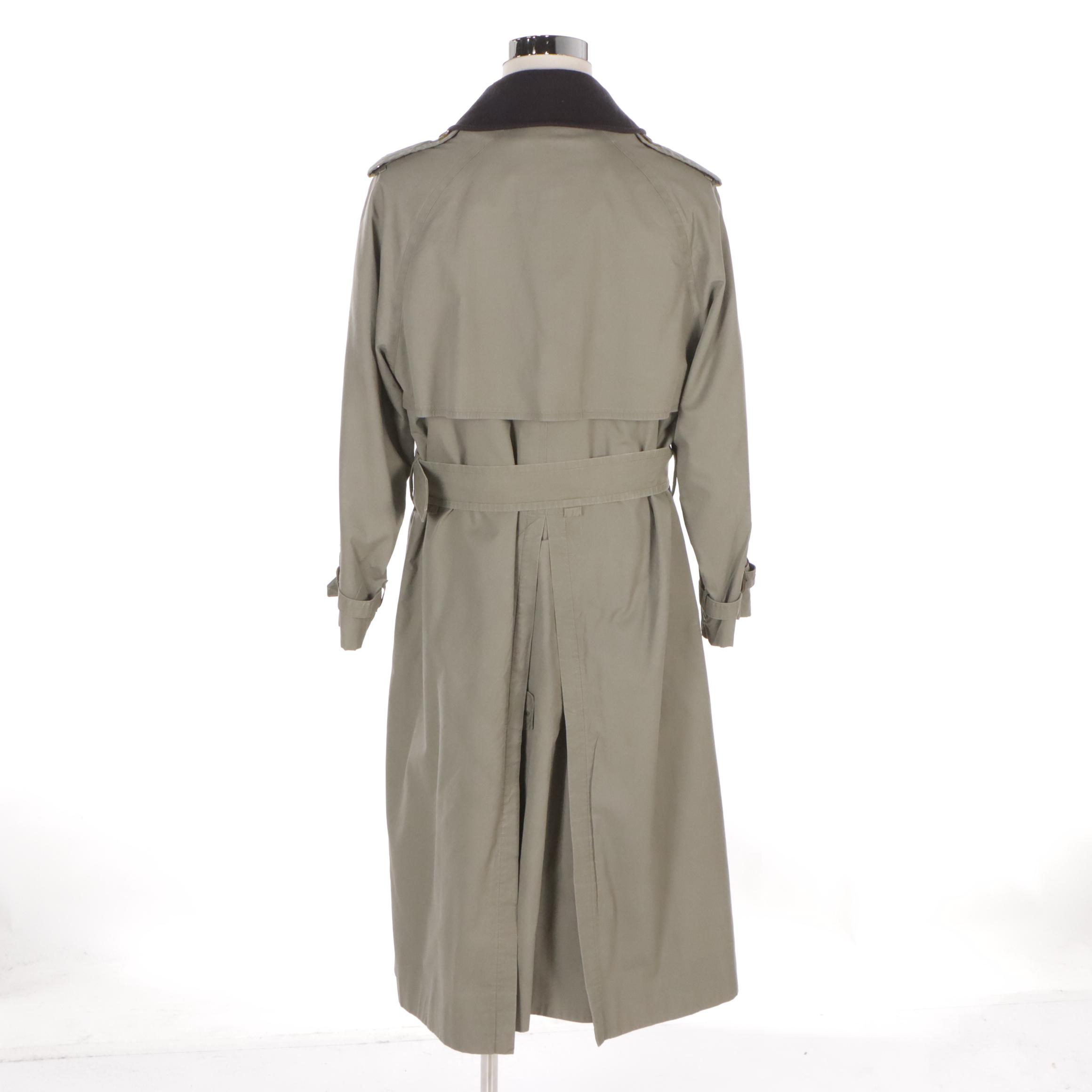 Unisex 'Burberrys' Green Cotton Trench Coat with Wool Collar/Liner