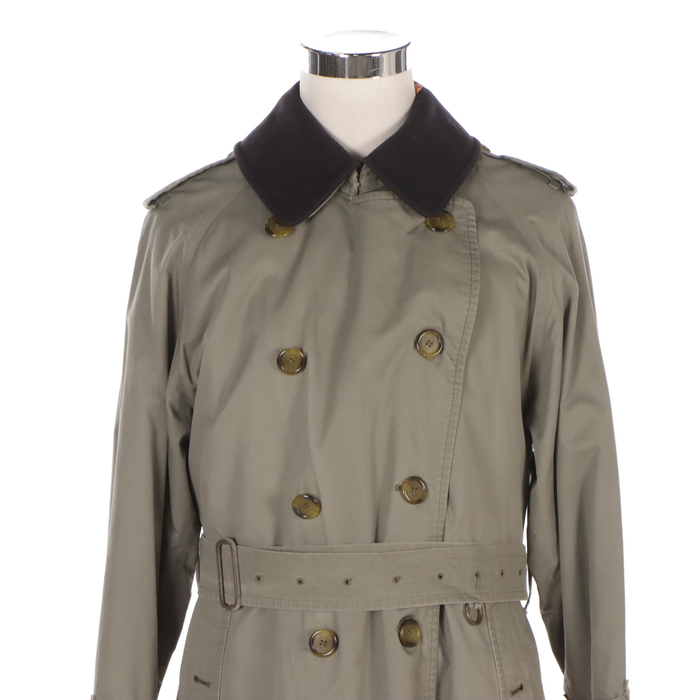 Unisex 'Burberrys' Green Cotton Trench Coat with Wool Collar/Liner