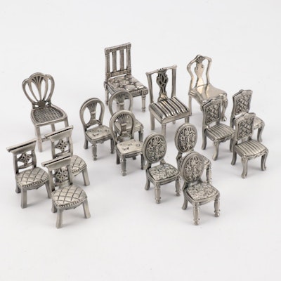Lenox Kirk Stieff Pewter Place Card Holder Miniature Dollhouse Chairs