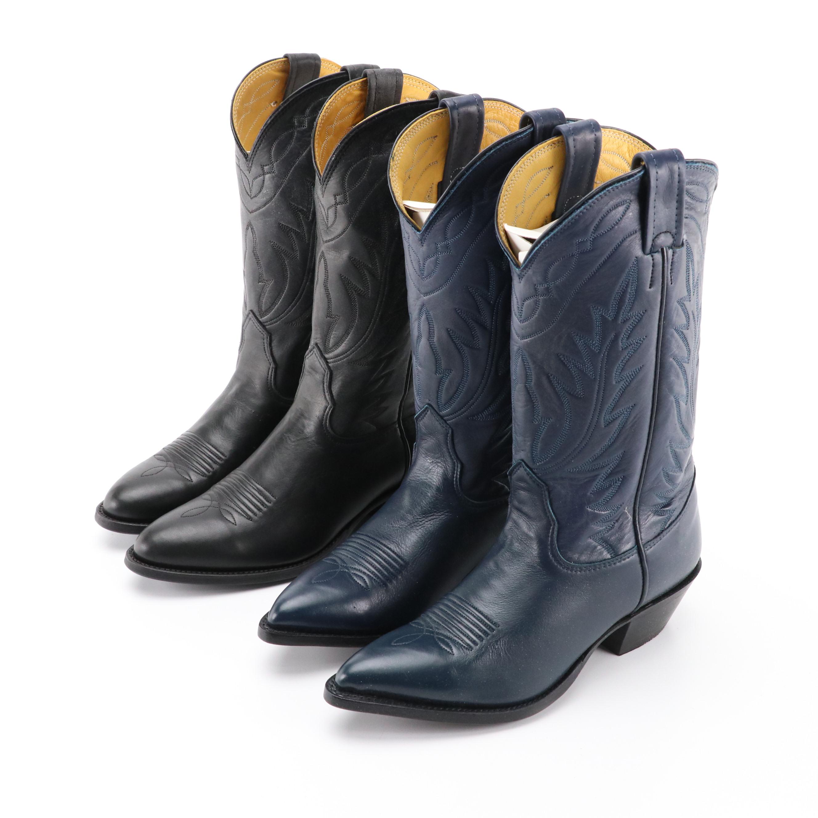 Men's Nocona Boot Company Black and Navy Deer-Tanned Western Boots With Boxes