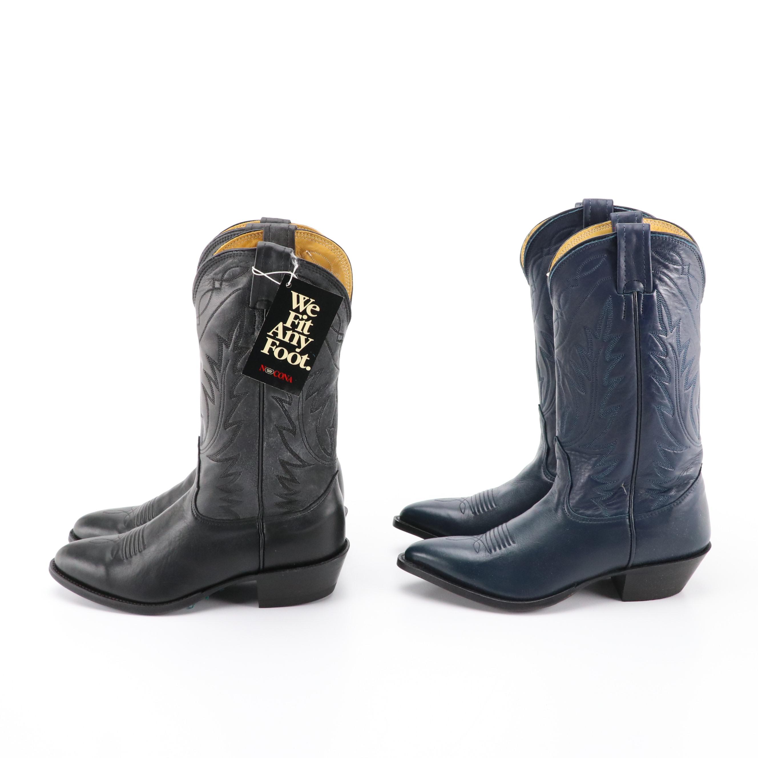 Men's Nocona Boot Company Black and Navy Deer-Tanned Western Boots With Boxes