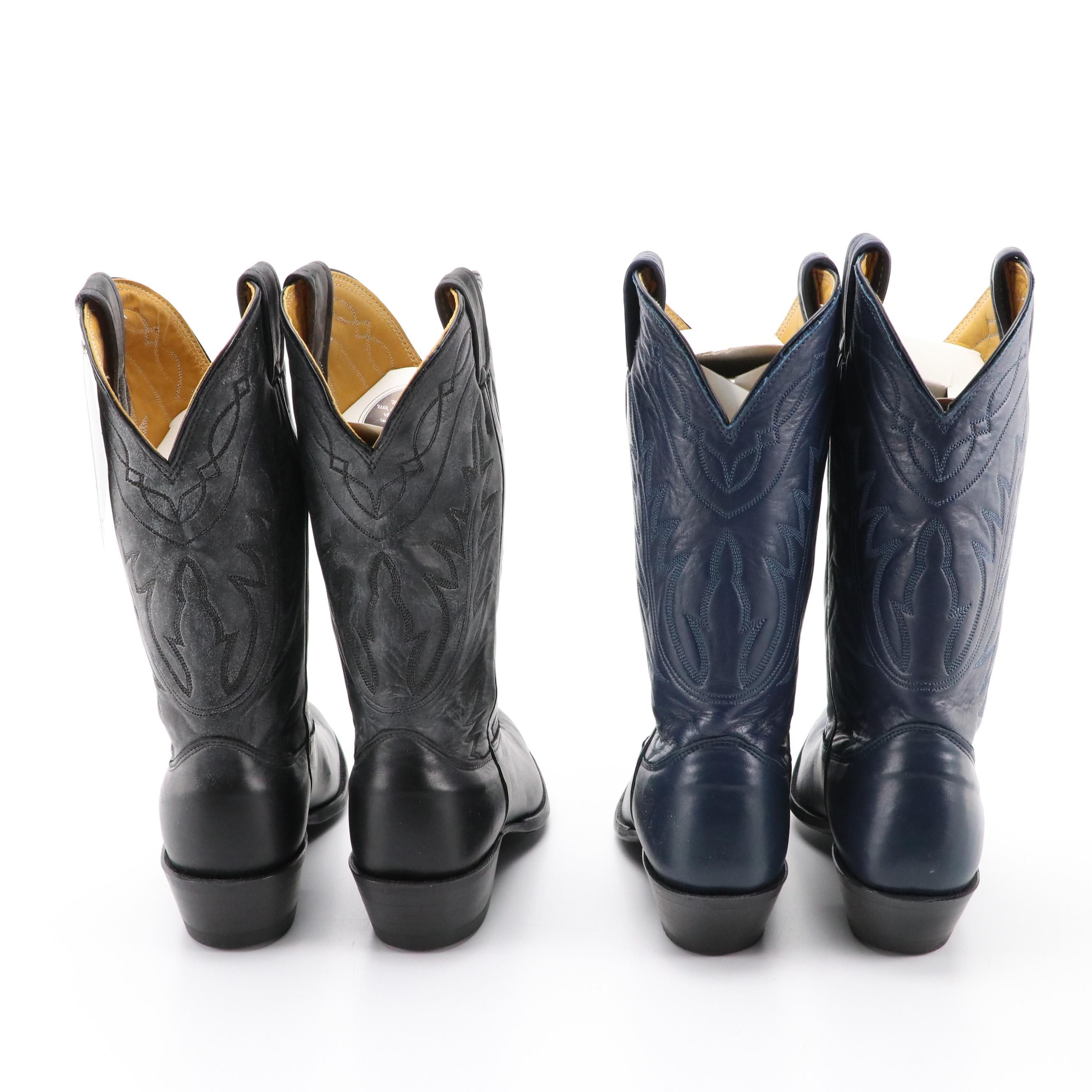 Men's Nocona Boot Company Black and Navy Deer-Tanned Western Boots With Boxes