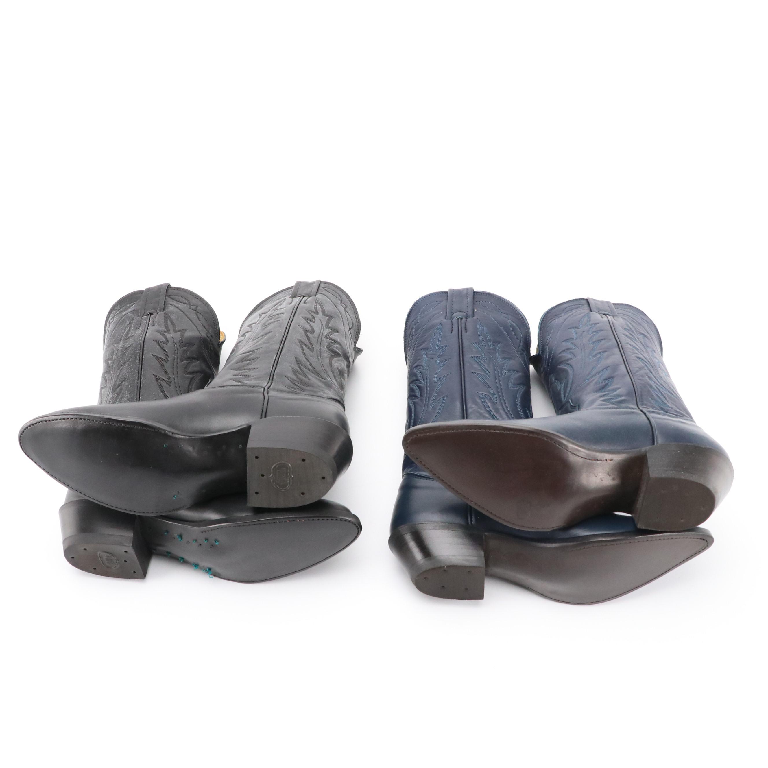 Men's Nocona Boot Company Black and Navy Deer-Tanned Western Boots With Boxes