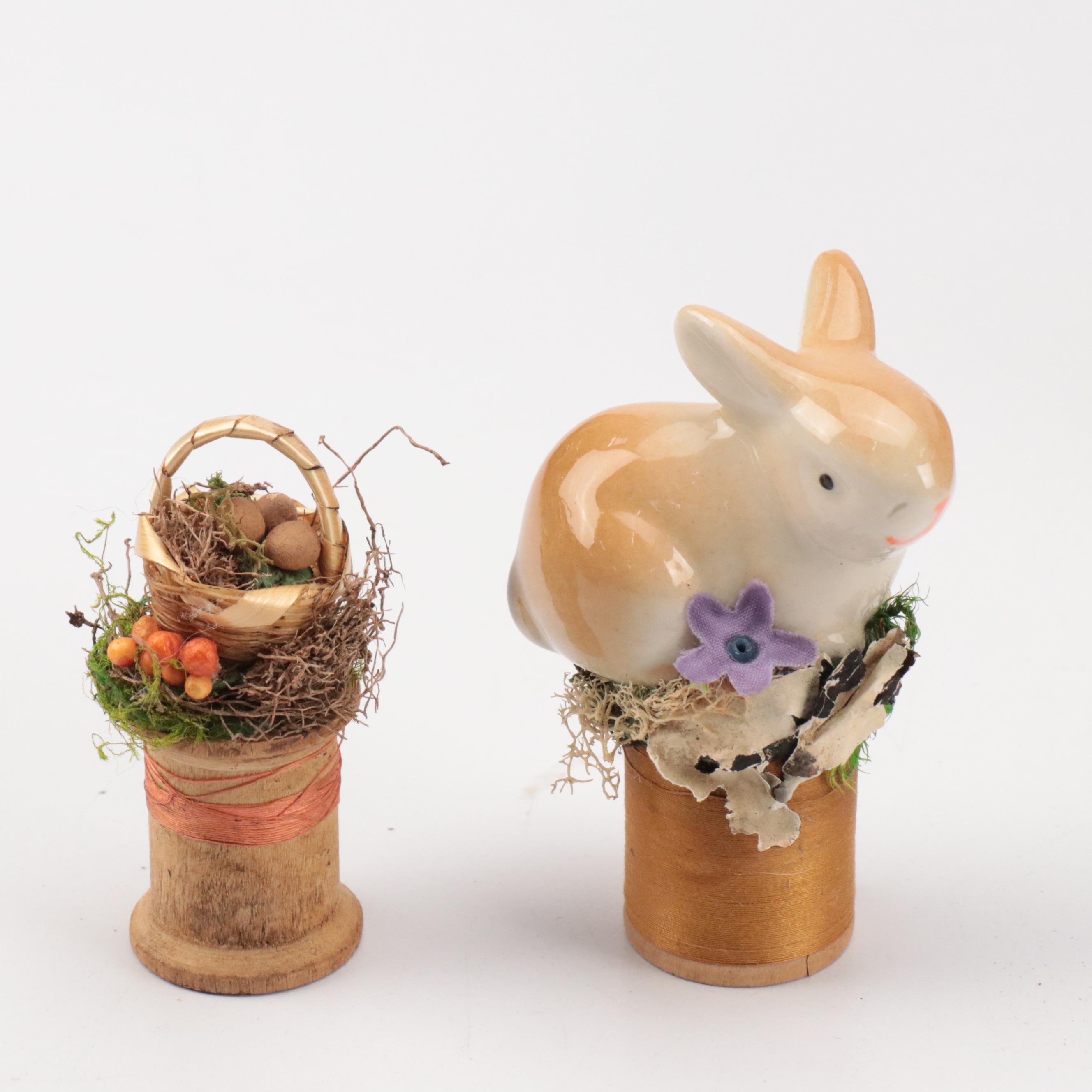 Handcrafted Miniature Figurines, Brighton Clock, and Sewing Cabinet