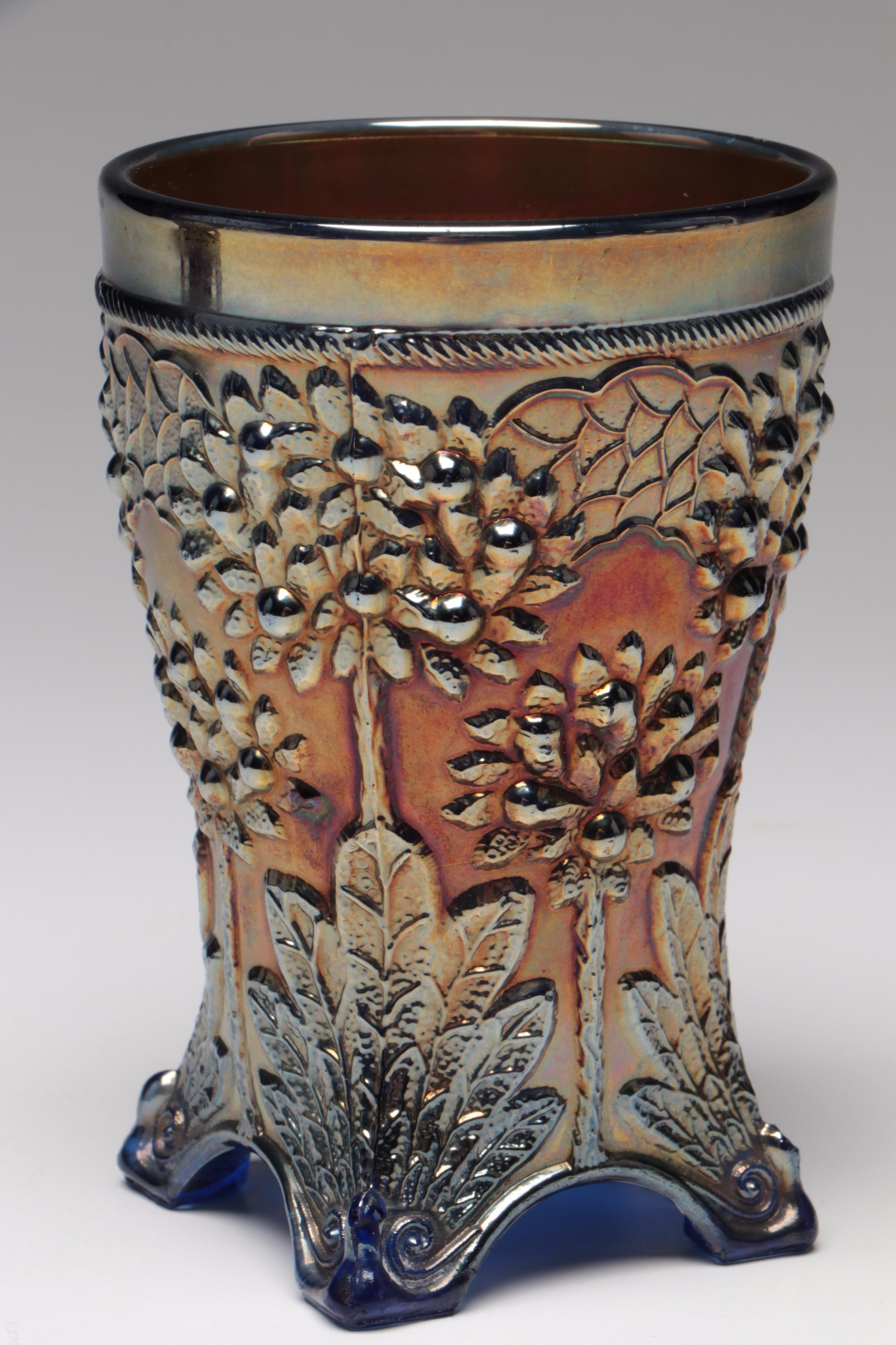 Fenton Carnival Glass "Orange Tree" Iridescent Footed Bowl and Tumbler