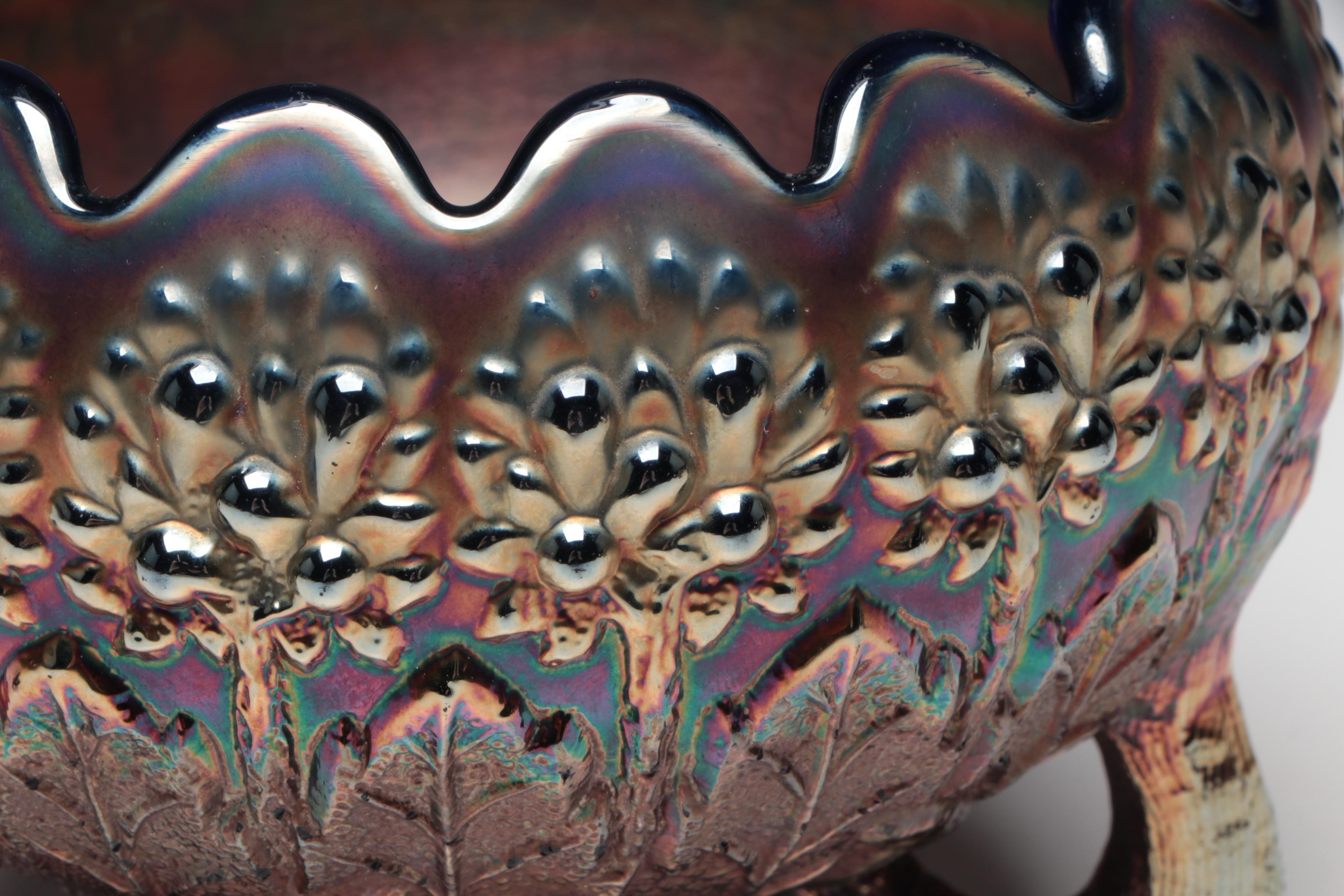 Fenton Carnival Glass "Orange Tree" Iridescent Footed Bowl and Tumbler