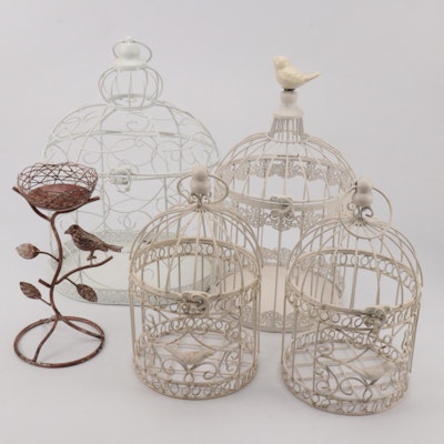 Painted Metal Decorative Bird Cages with Metal Candle Holder