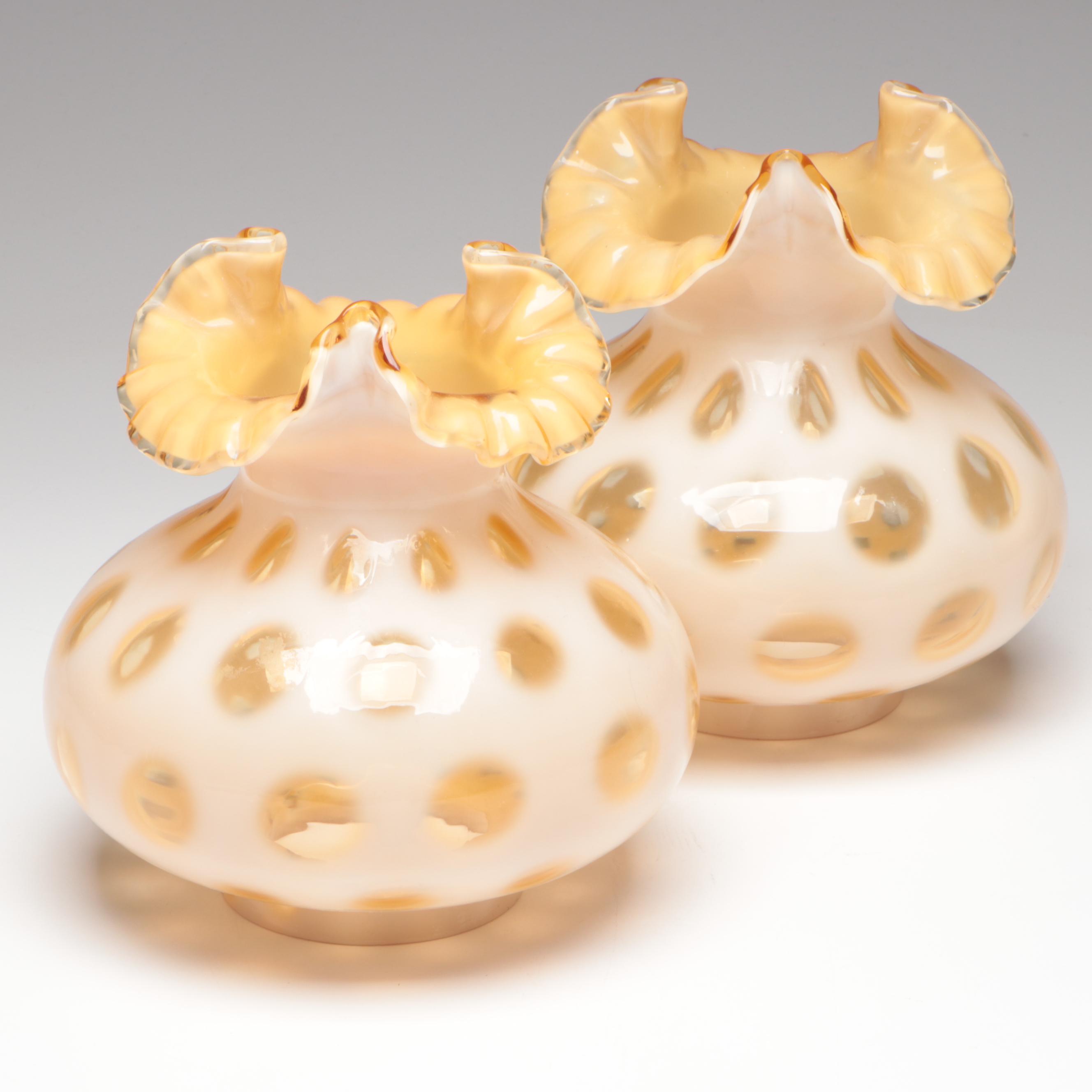 Fenton Honeysuckle Opalescent Coin Dot Crimped Lamp Shades