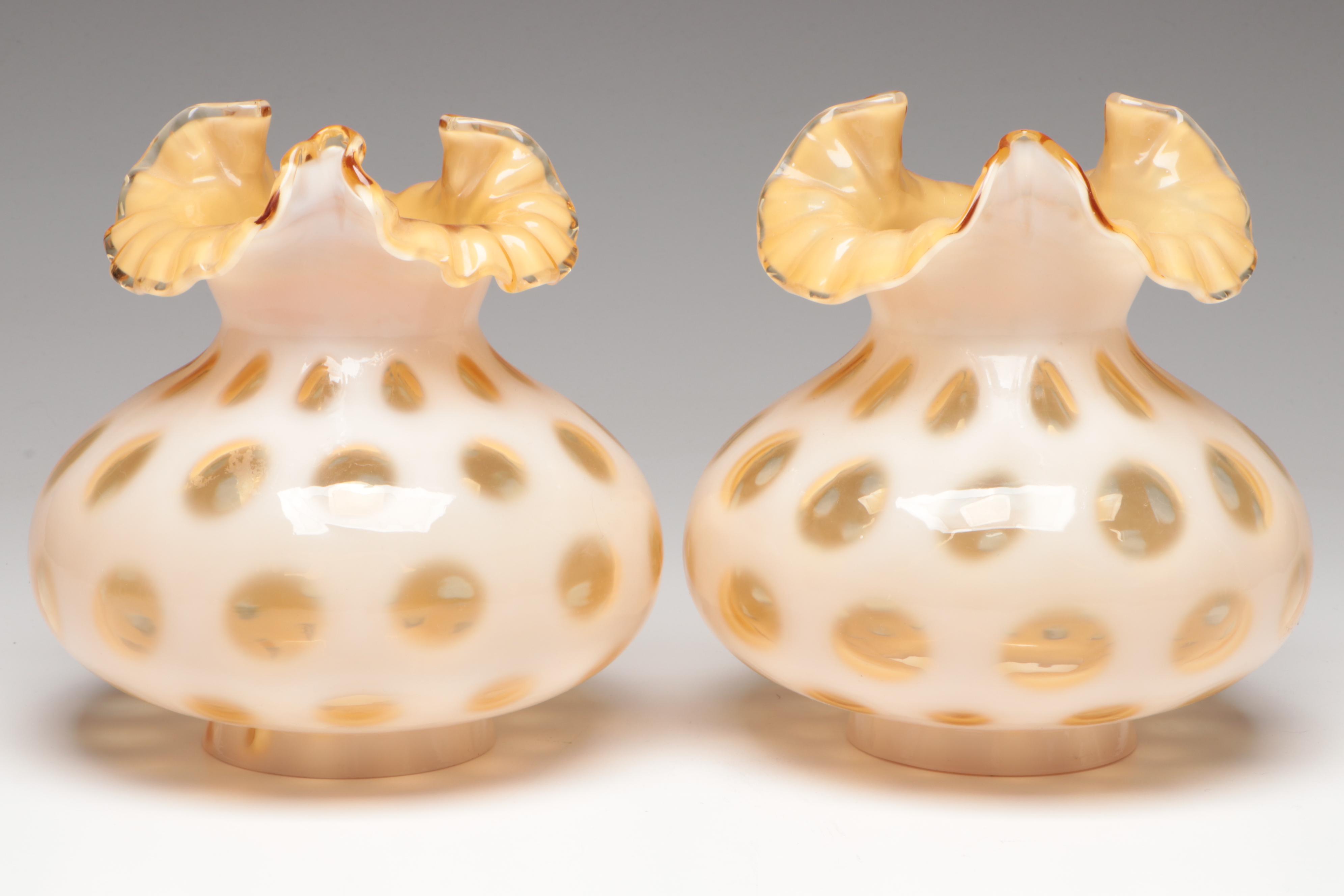 Fenton Honeysuckle Opalescent Coin Dot Crimped Lamp Shades