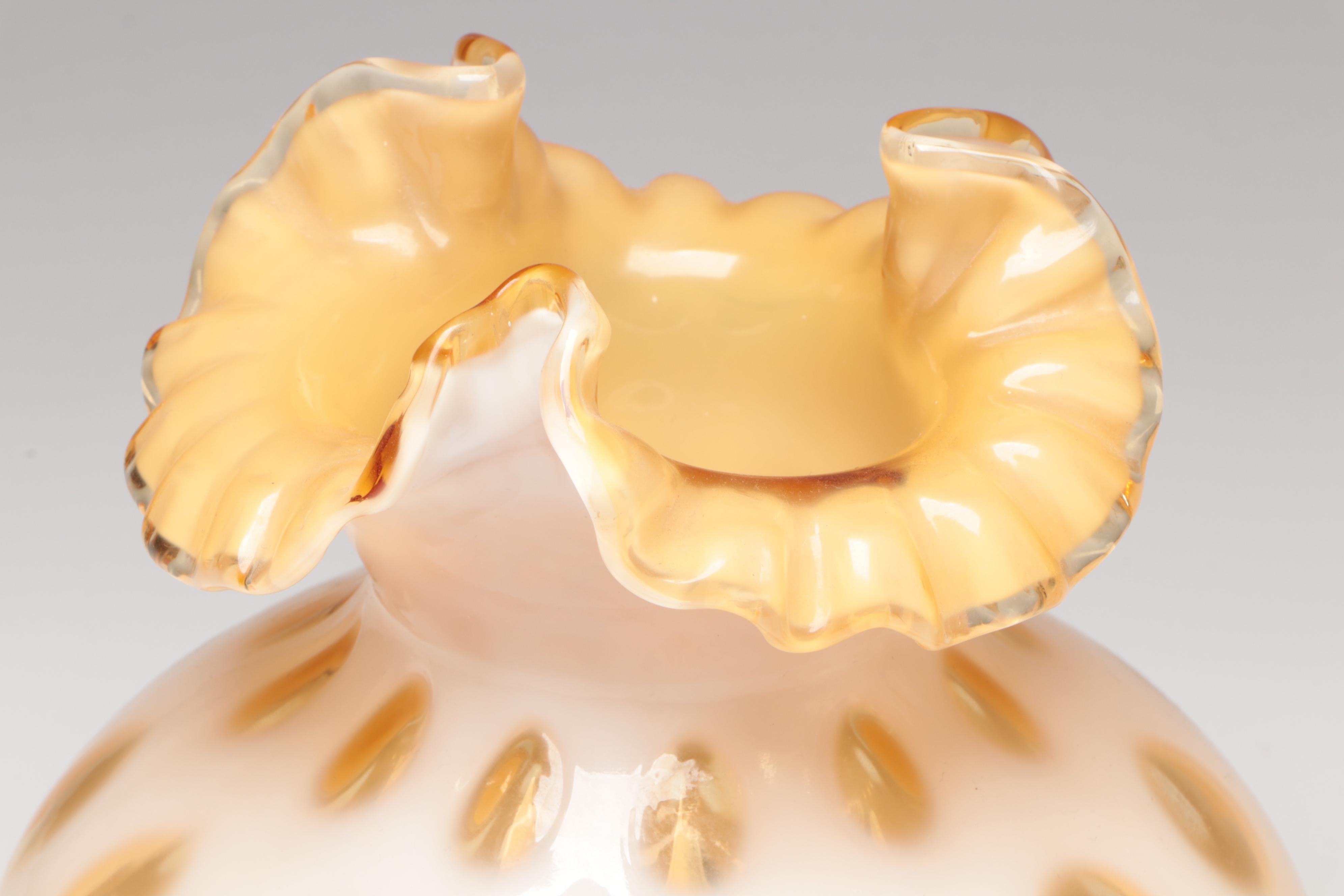 Fenton Honeysuckle Opalescent Coin Dot Crimped Lamp Shades