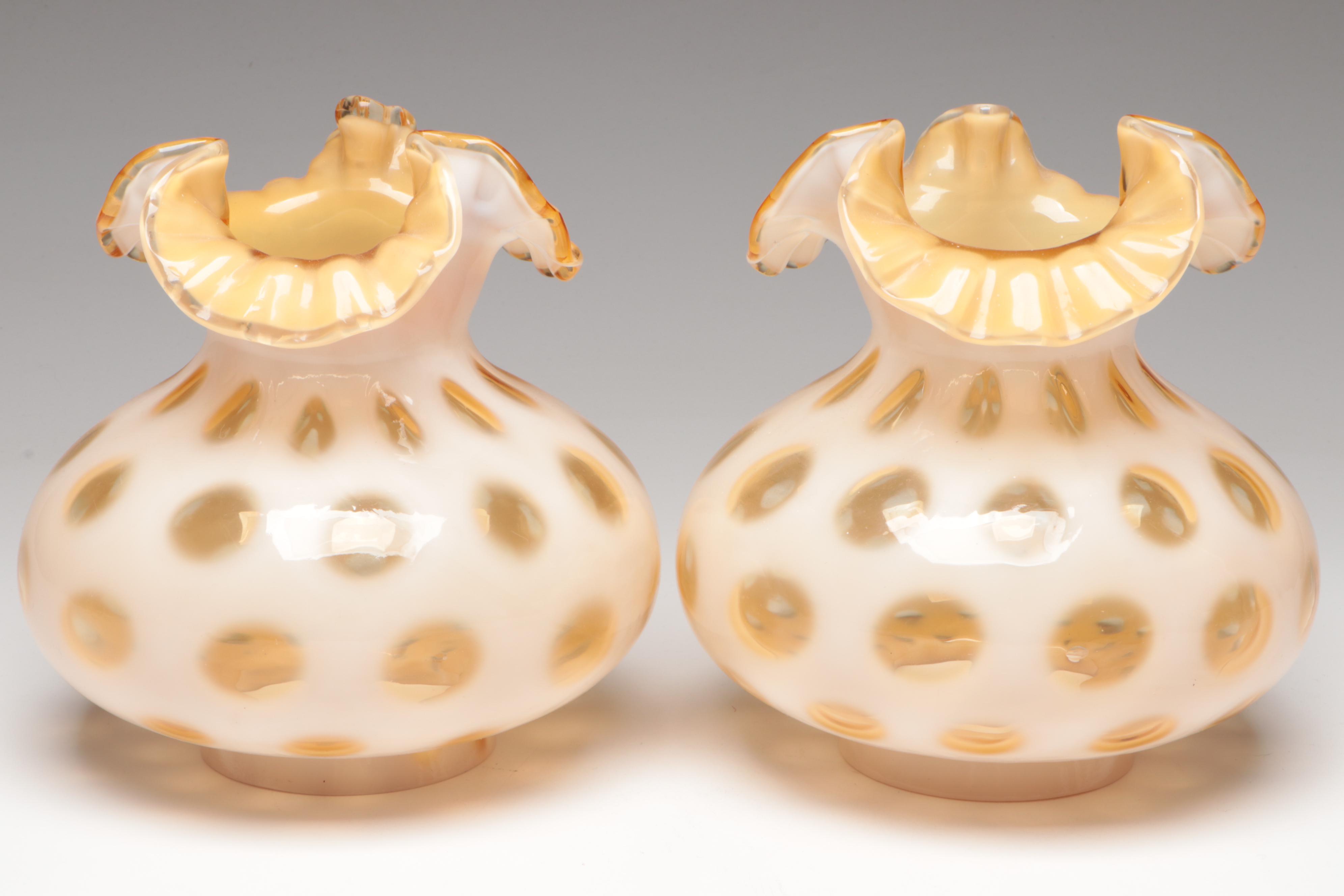 Fenton Honeysuckle Opalescent Coin Dot Crimped Lamp Shades