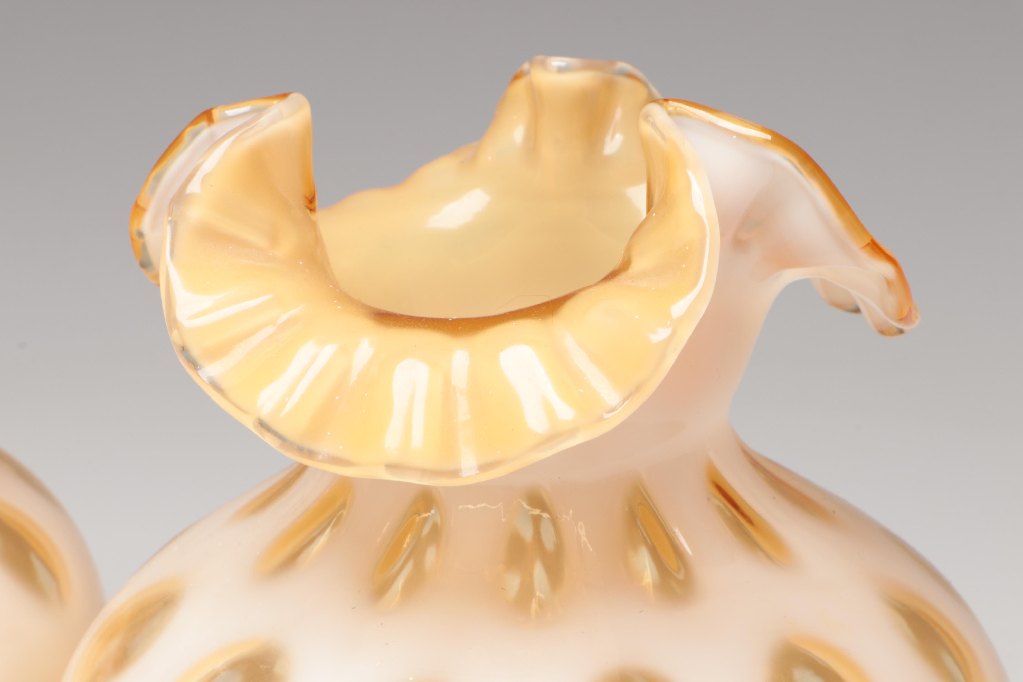 Fenton Honeysuckle Opalescent Coin Dot Crimped Lamp Shades