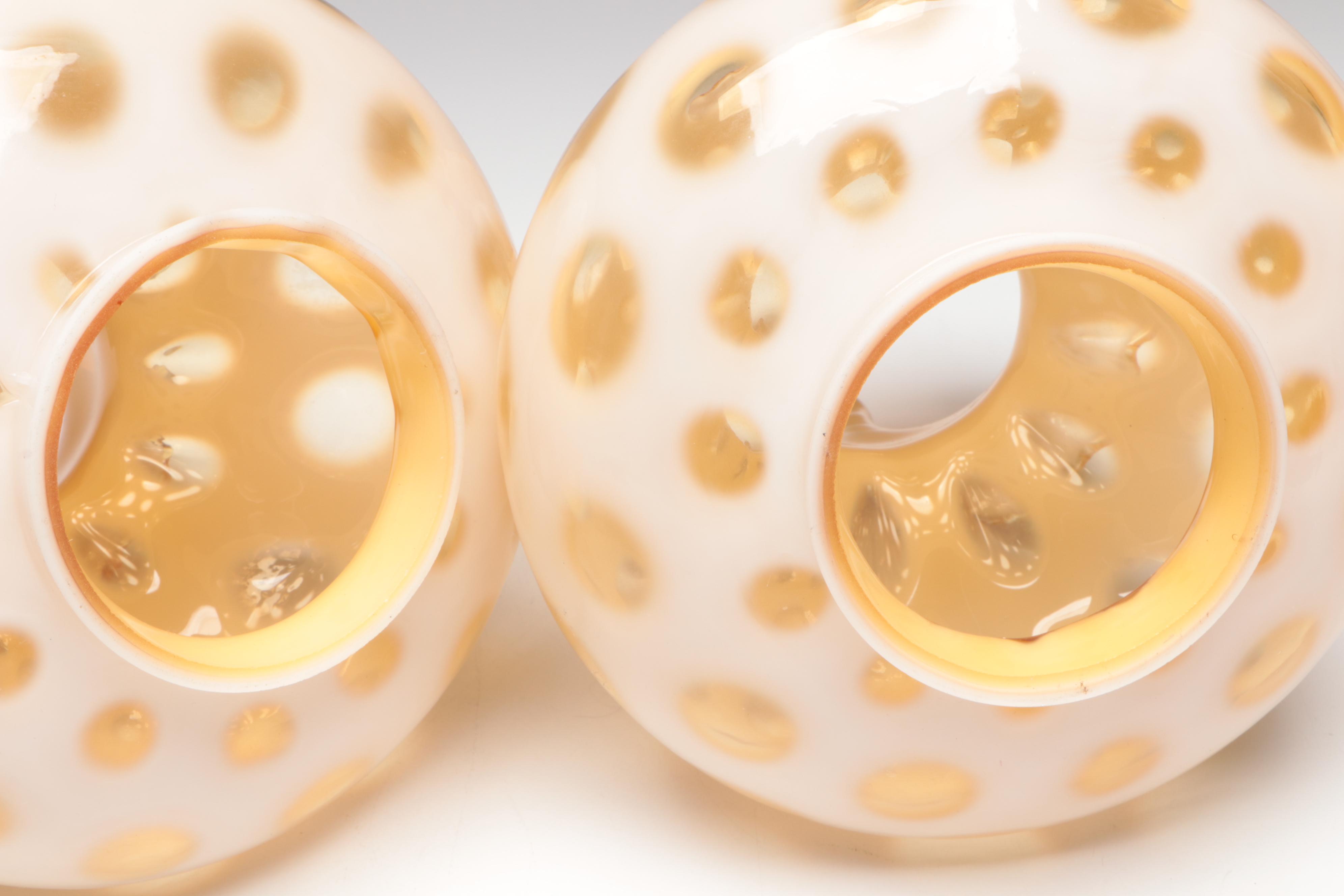 Fenton Honeysuckle Opalescent Coin Dot Crimped Lamp Shades