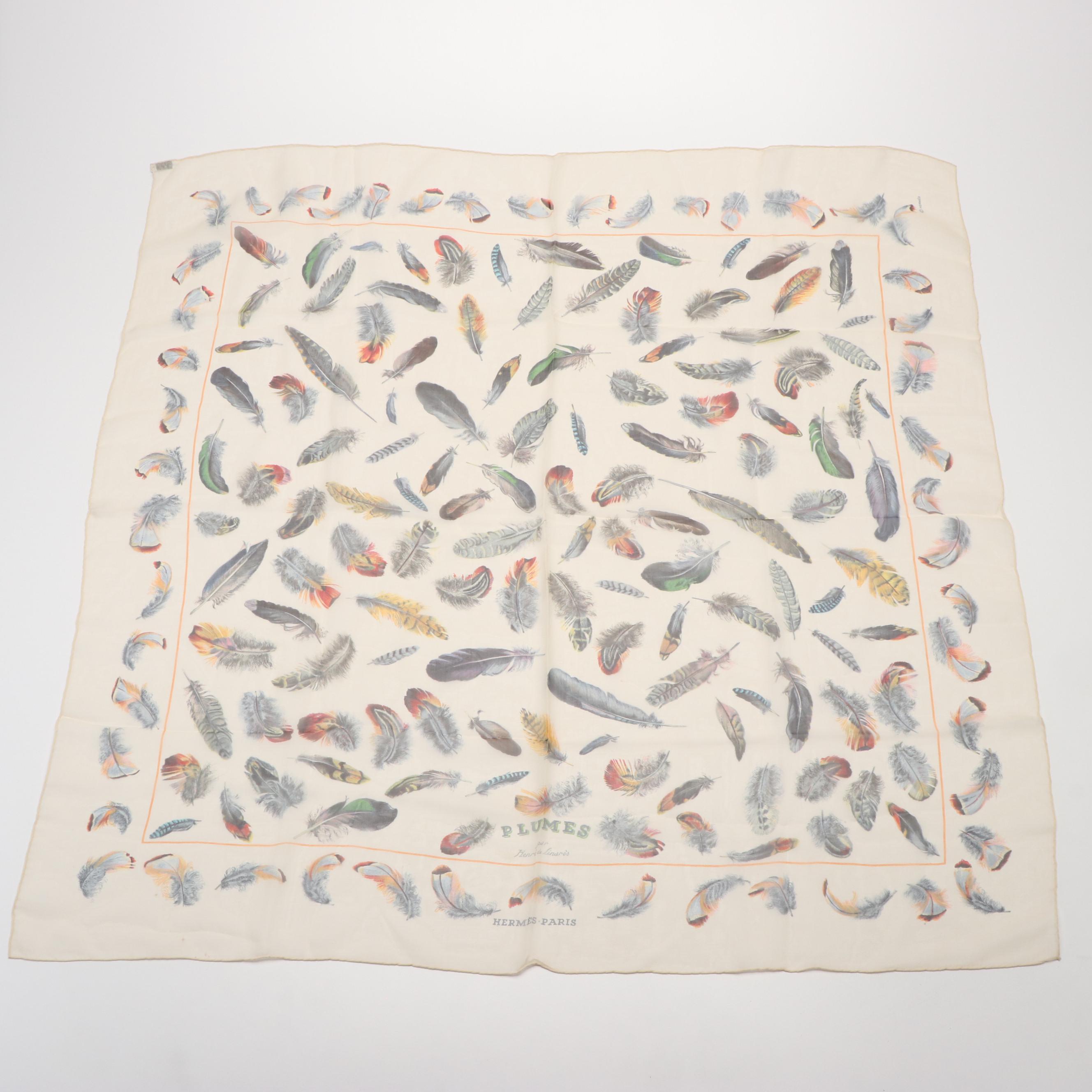Hermès "Plumes" Silk Chiffon Scarf