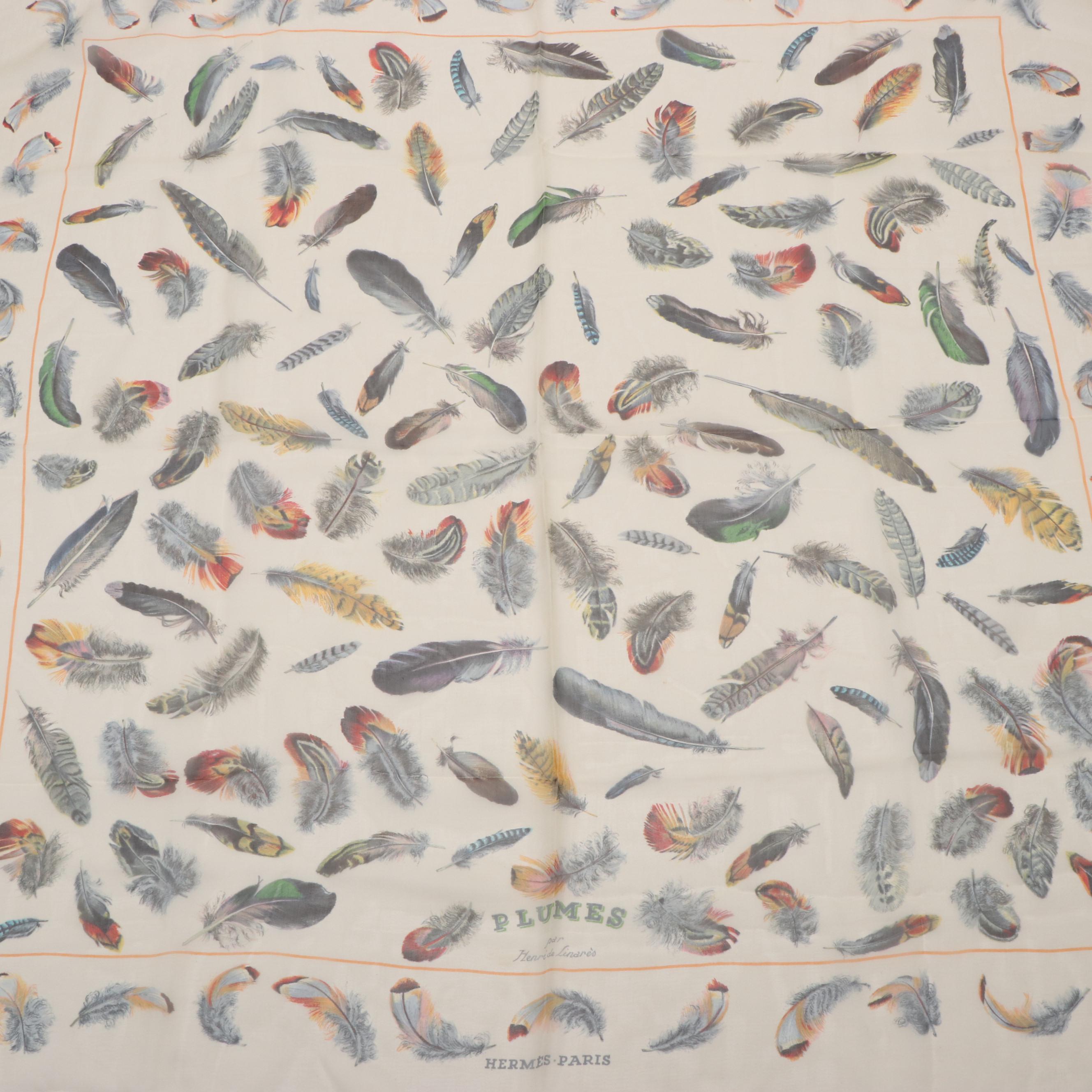 Hermès "Plumes" Silk Chiffon Scarf