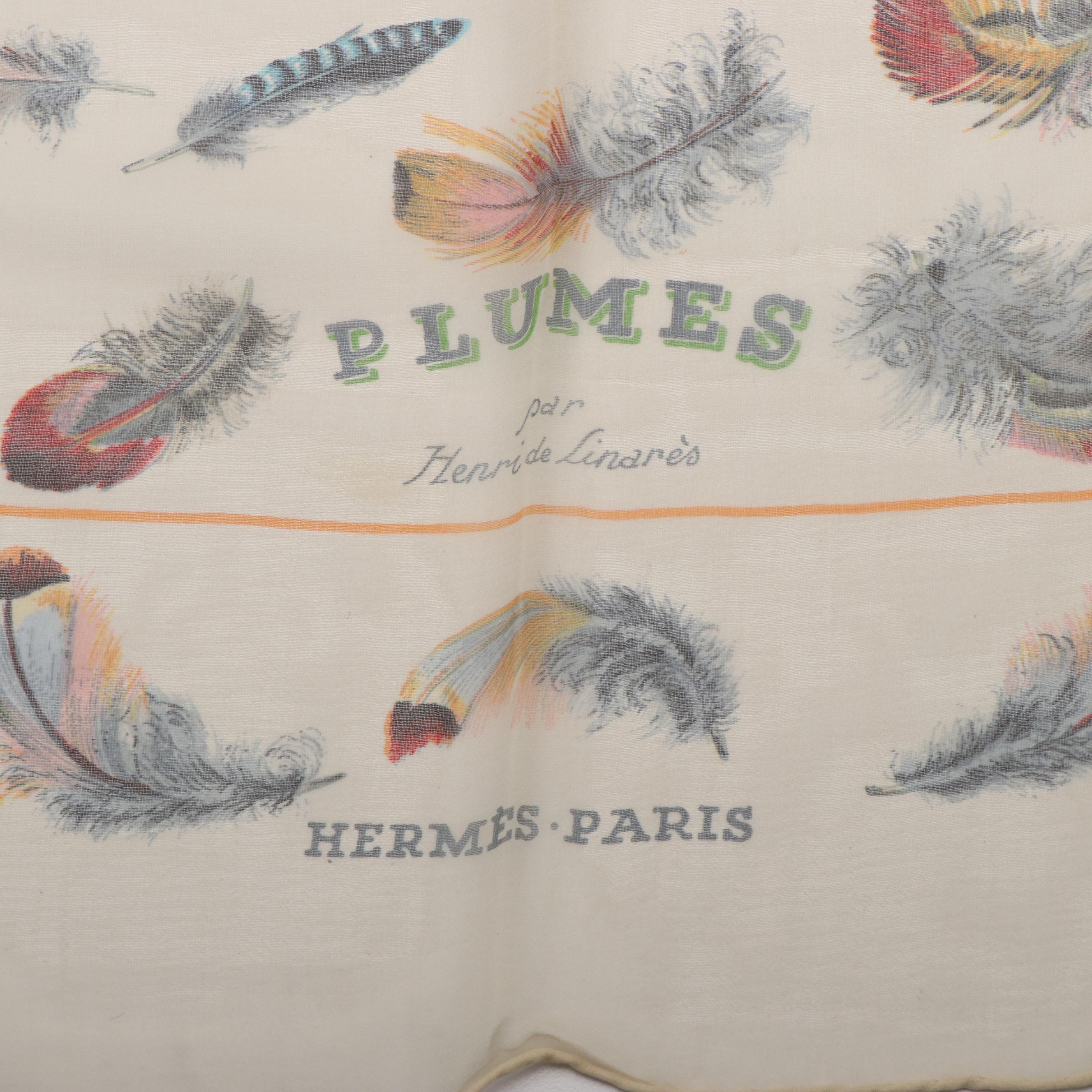 Hermès "Plumes" Silk Chiffon Scarf