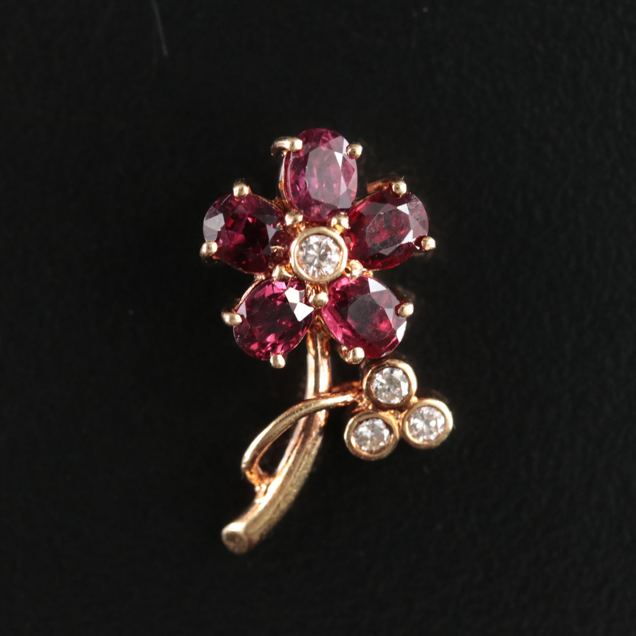 18K Diamond and Ruby Flower Pendant
