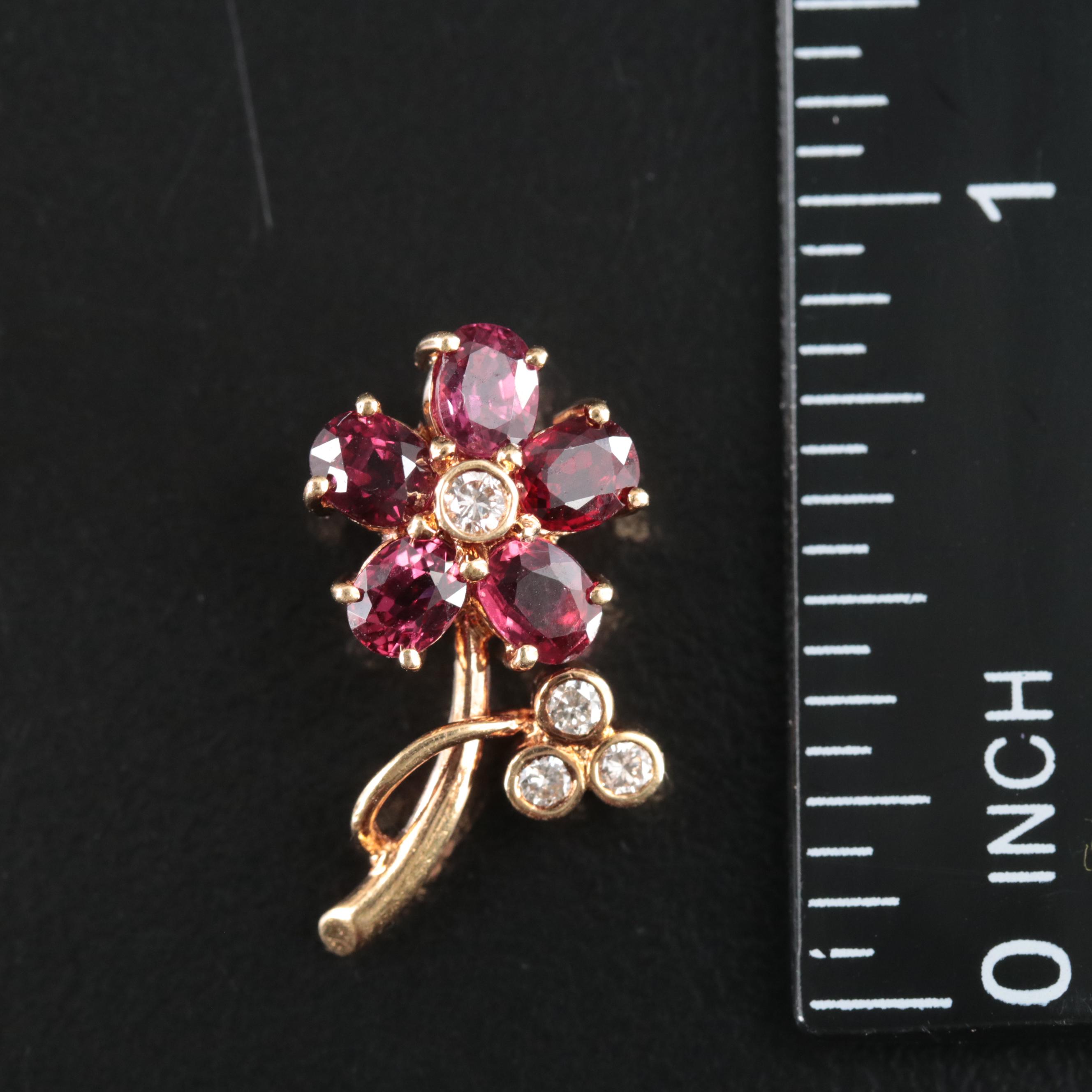 18K Diamond and Ruby Flower Pendant