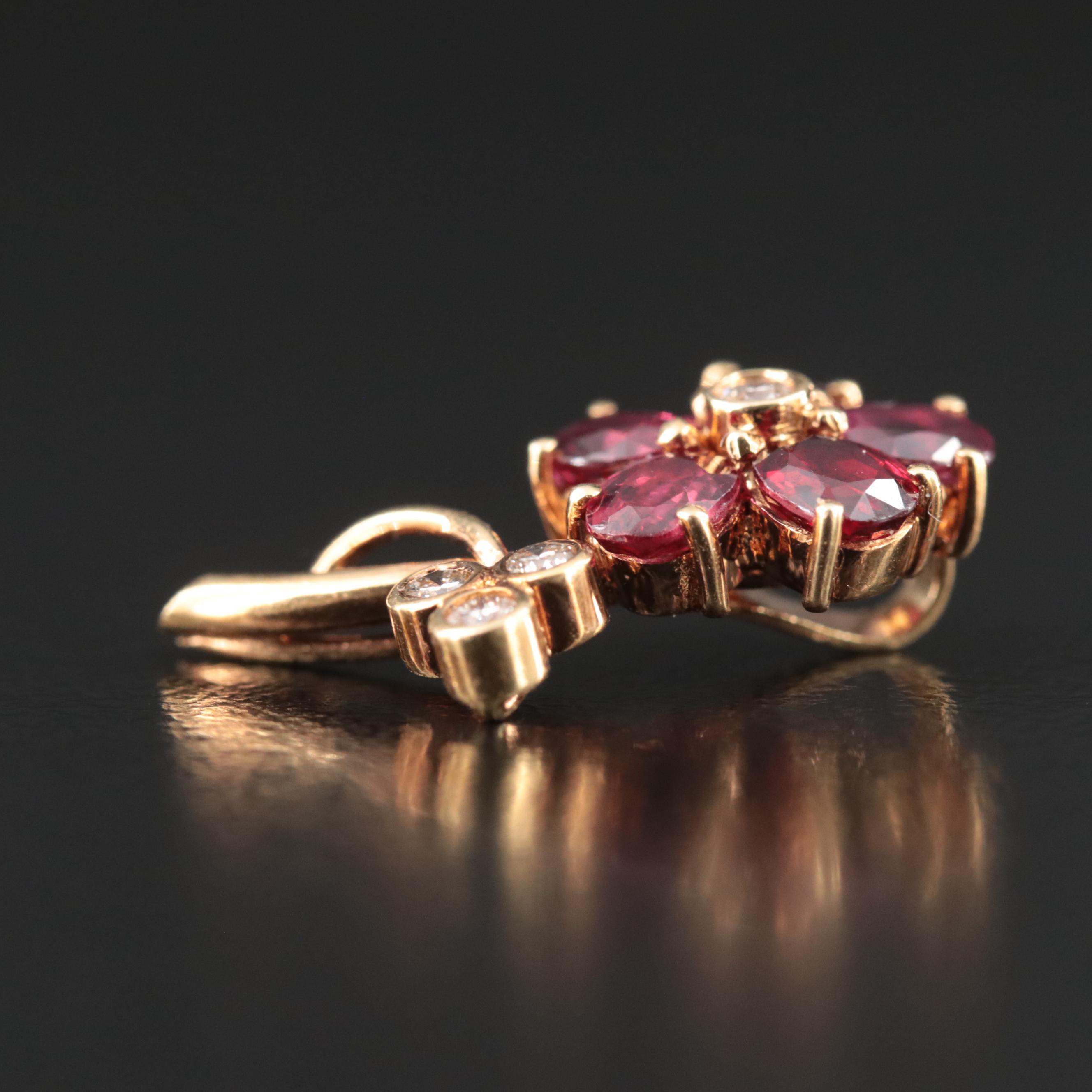 18K Diamond and Ruby Flower Pendant