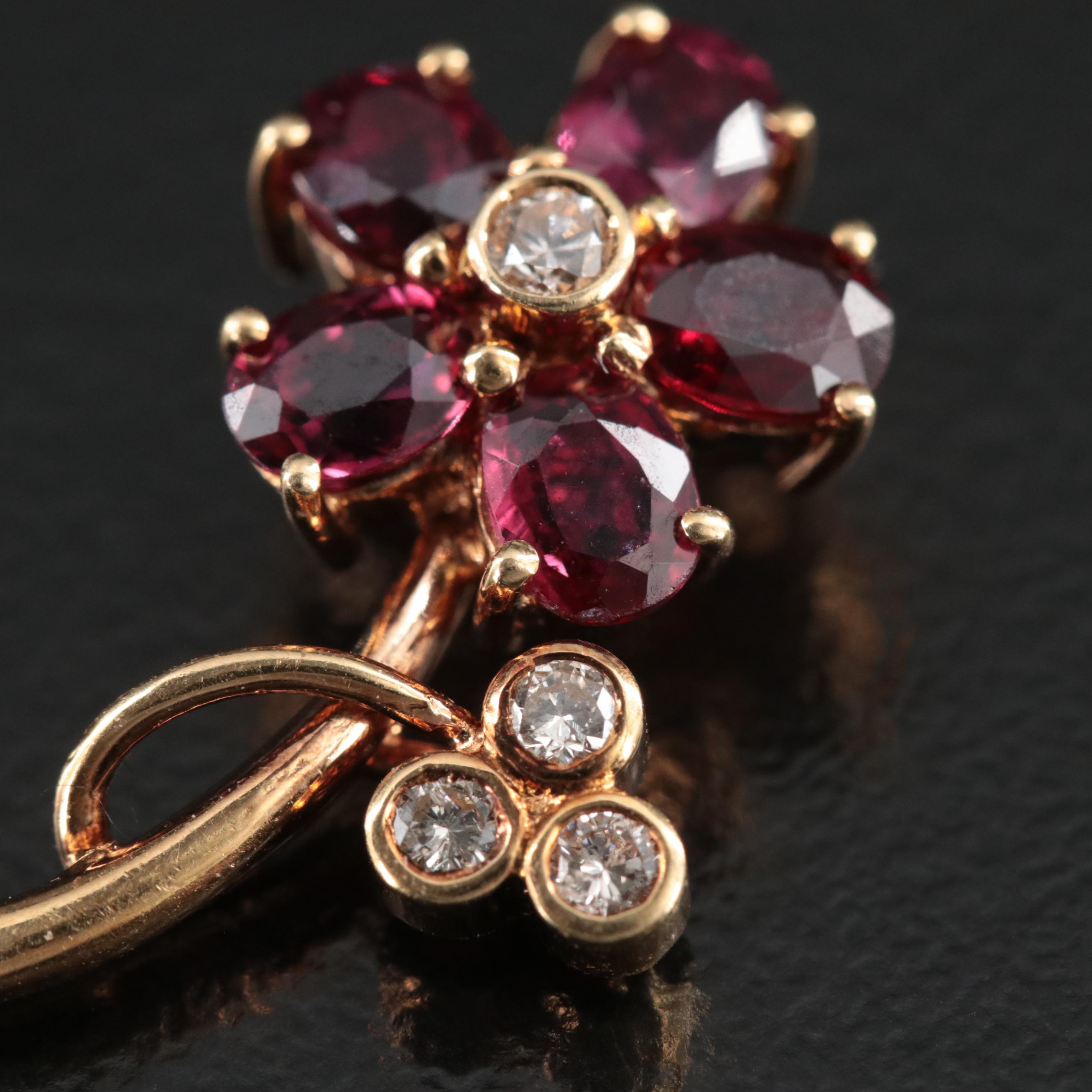 18K Diamond and Ruby Flower Pendant
