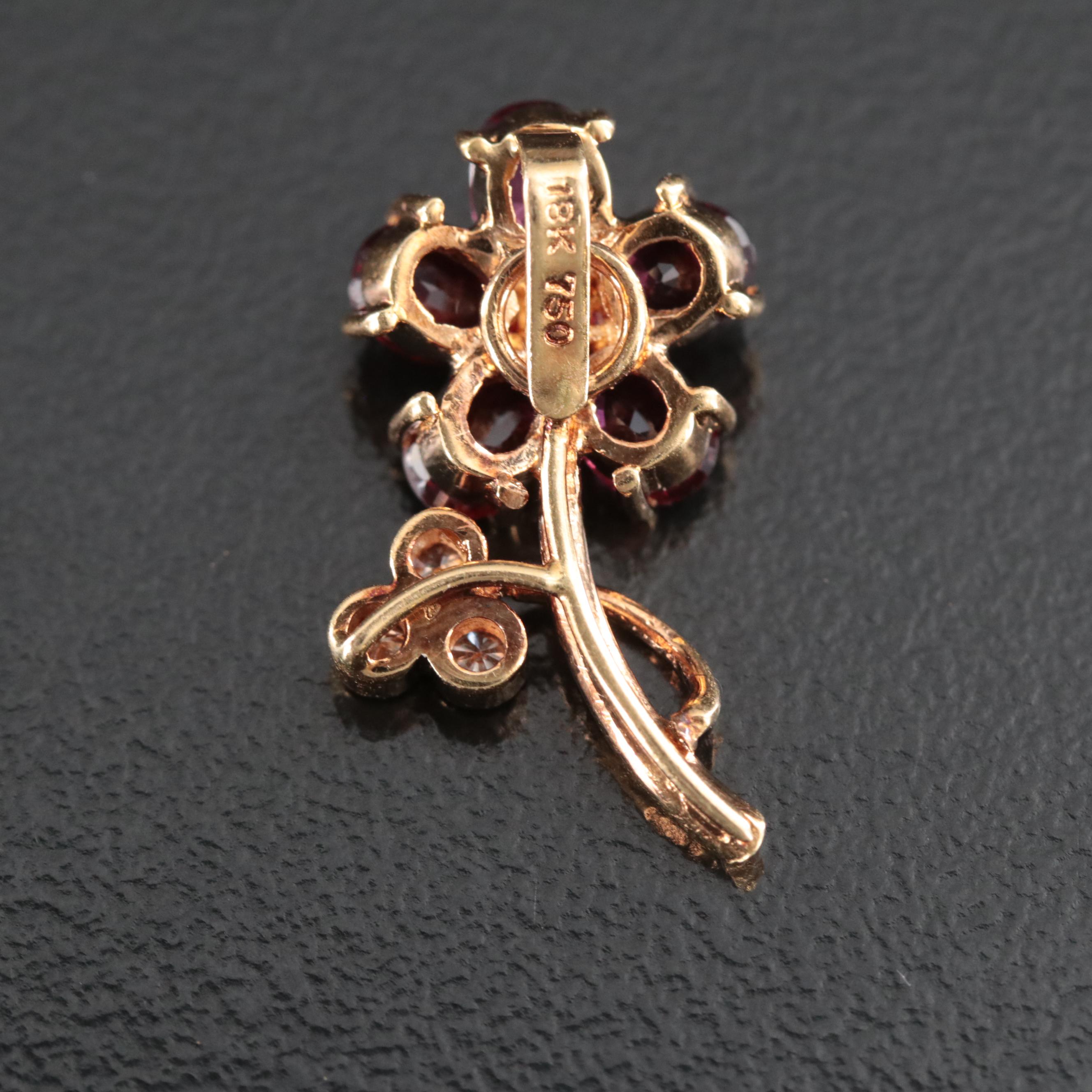 18K Diamond and Ruby Flower Pendant