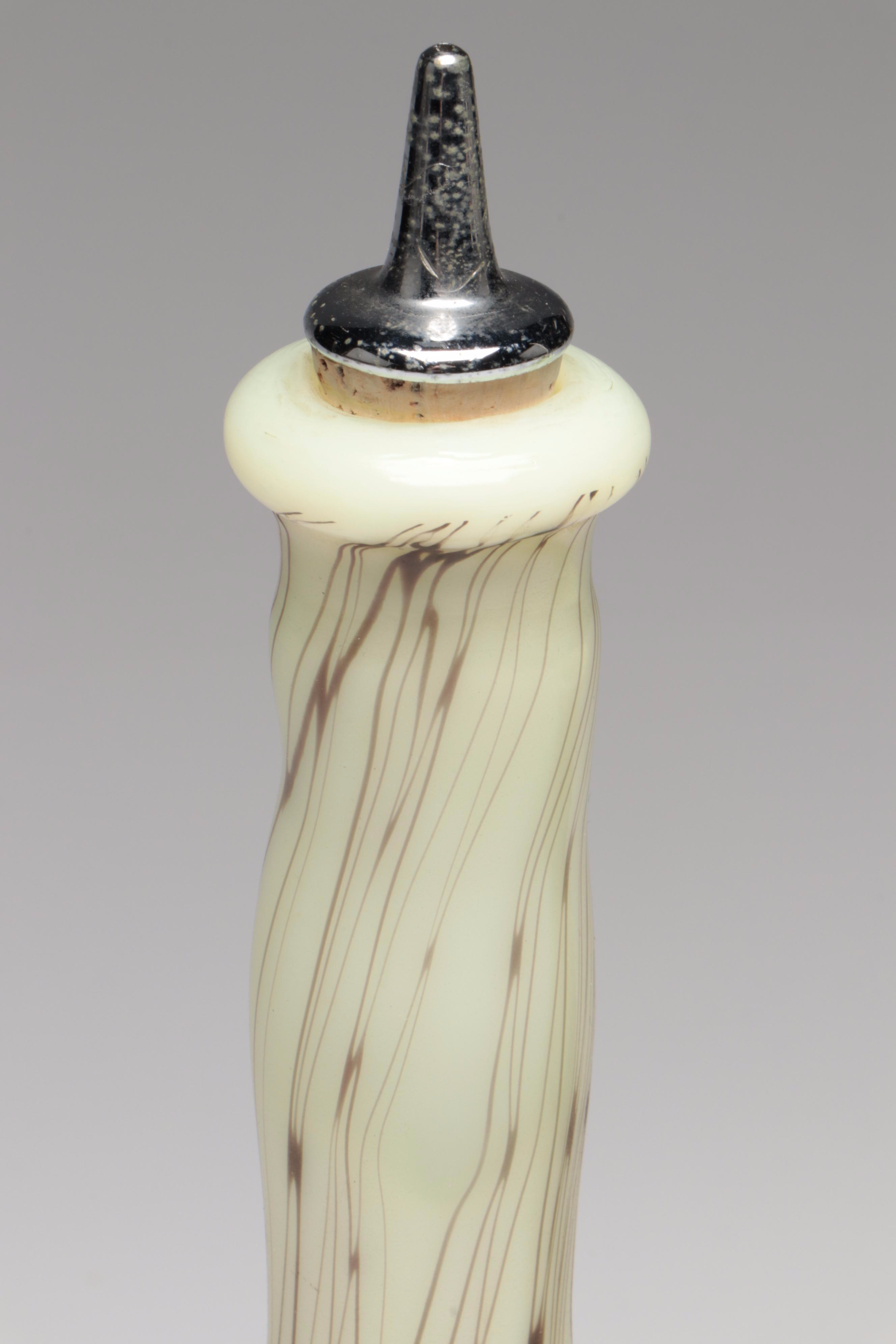 Barber & Fetty Fenton "Hanging Hearts" Custard Glass Barber Bottle & Vase, 1976