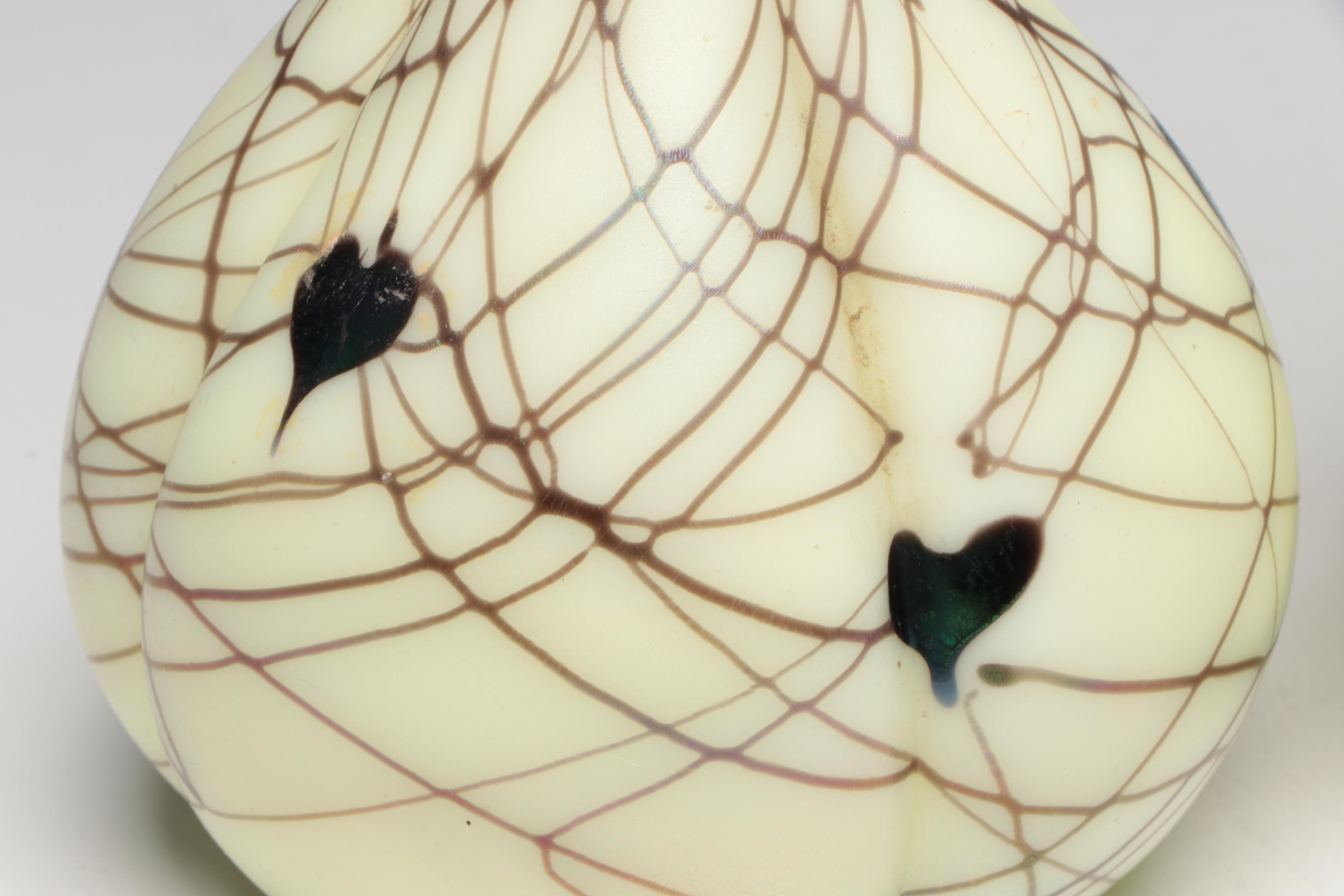 Barber & Fetty Fenton "Hanging Hearts" Custard Glass Barber Bottle & Vase, 1976