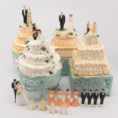 Plastic Wedding Cake Toppers with Decorative Cakes on Stands