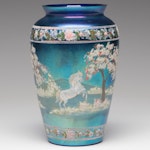 Marilyn Wagner for Fenton Handcrafted Favrene Horse and Landscape Glass Vase