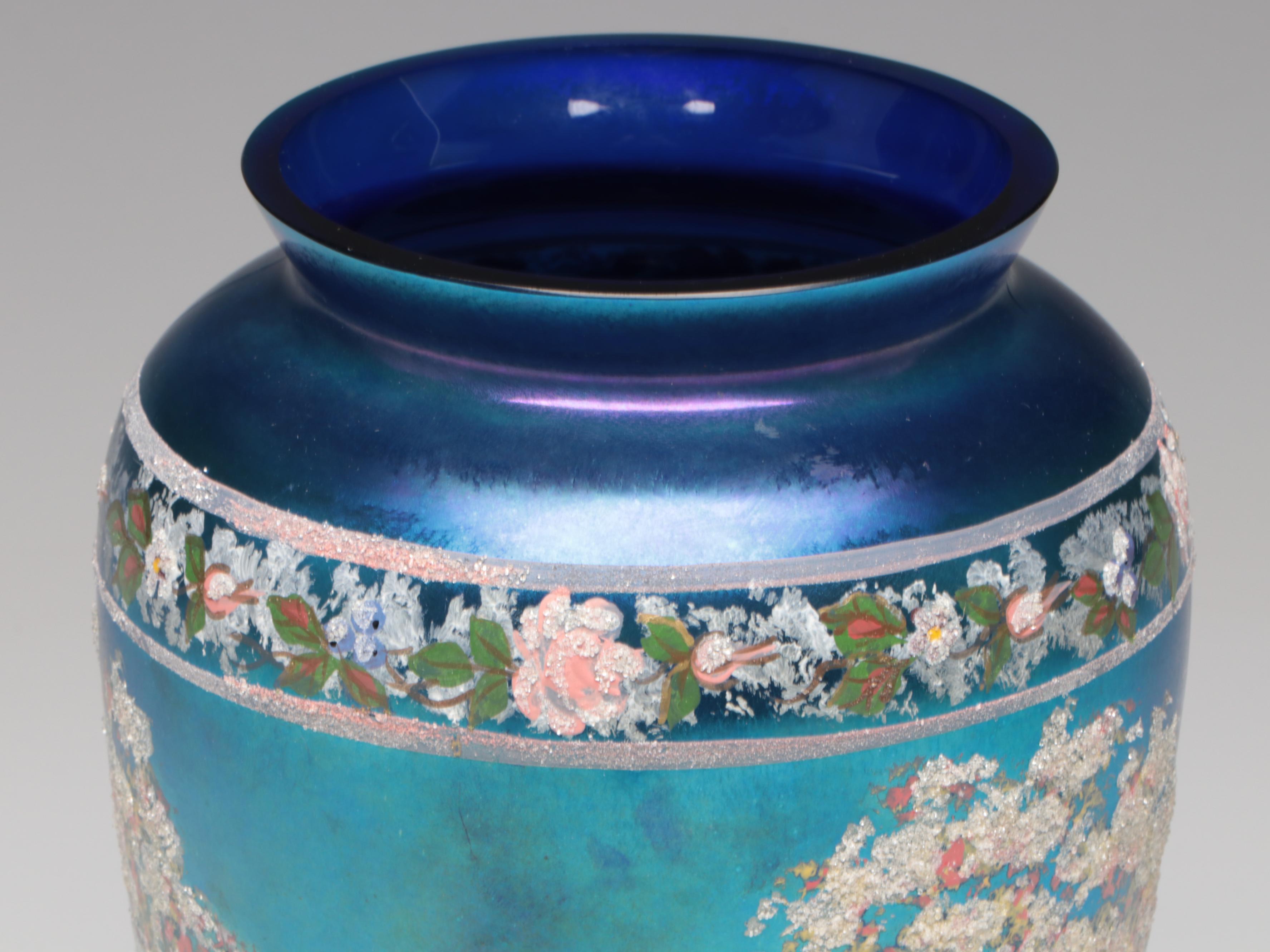 Marilyn Wagner for Fenton Handcrafted Favrene Horse and Landscape Glass Vase