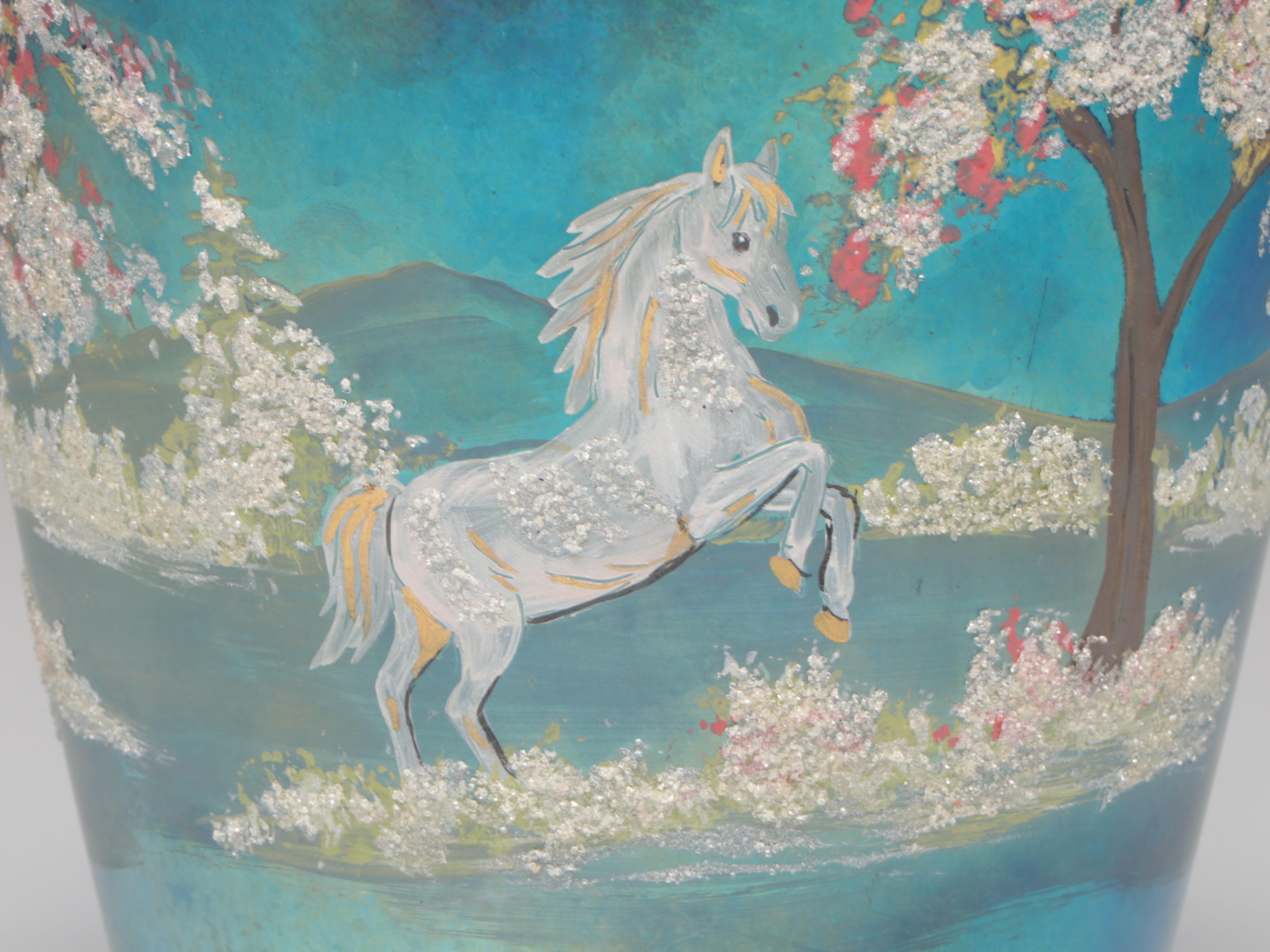 Marilyn Wagner for Fenton Handcrafted Favrene Horse and Landscape Glass Vase