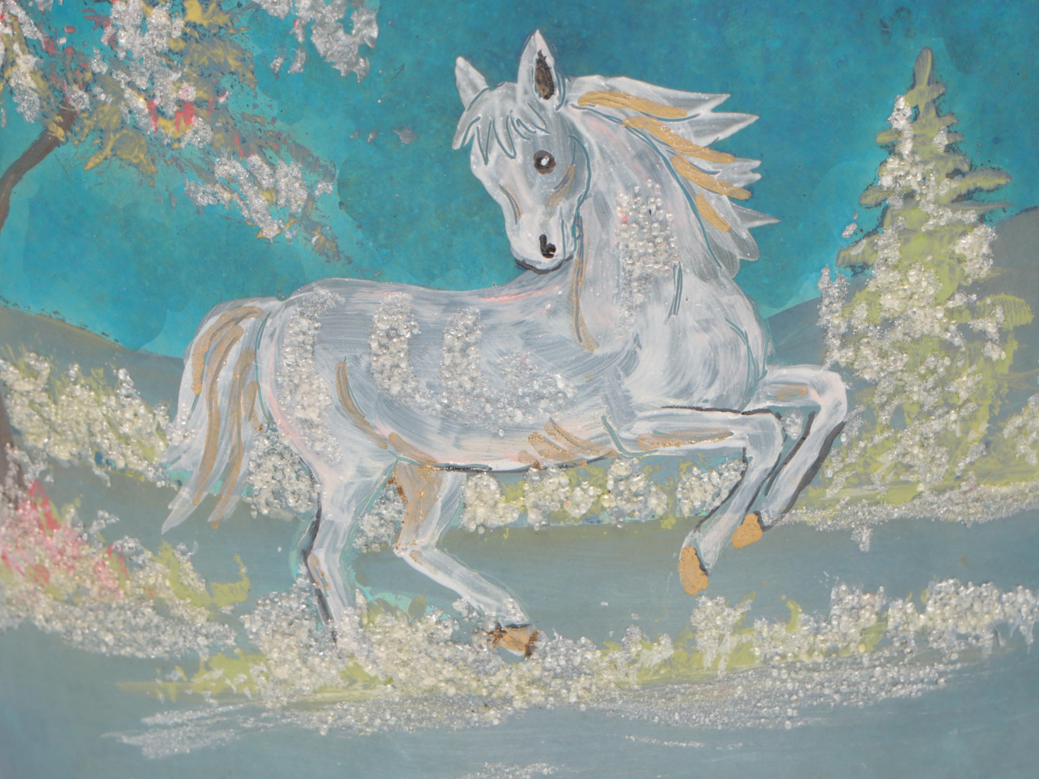 Marilyn Wagner for Fenton Handcrafted Favrene Horse and Landscape Glass Vase