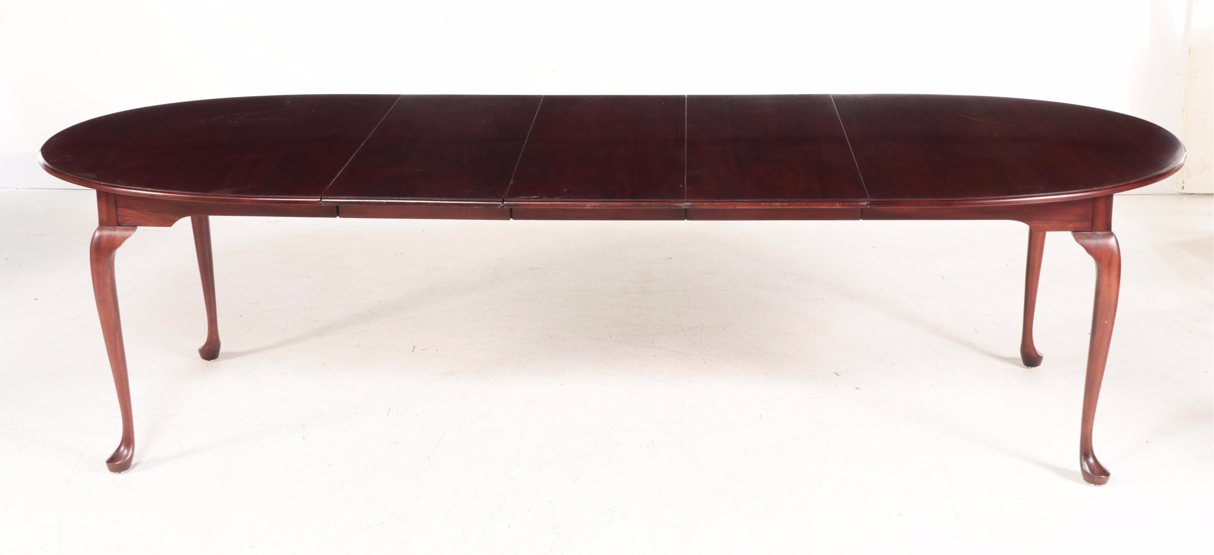 Harden "Cambridge" Mahogany Dining Table with Ethan Allen Rococo Style Chairs