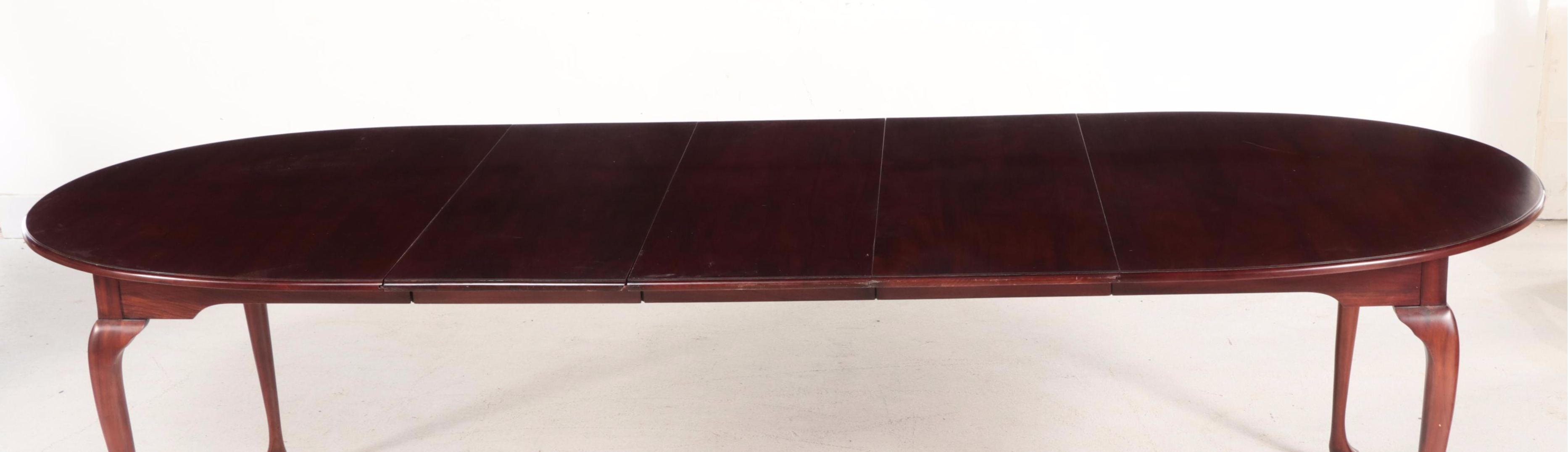 Harden "Cambridge" Mahogany Dining Table with Ethan Allen Rococo Style Chairs