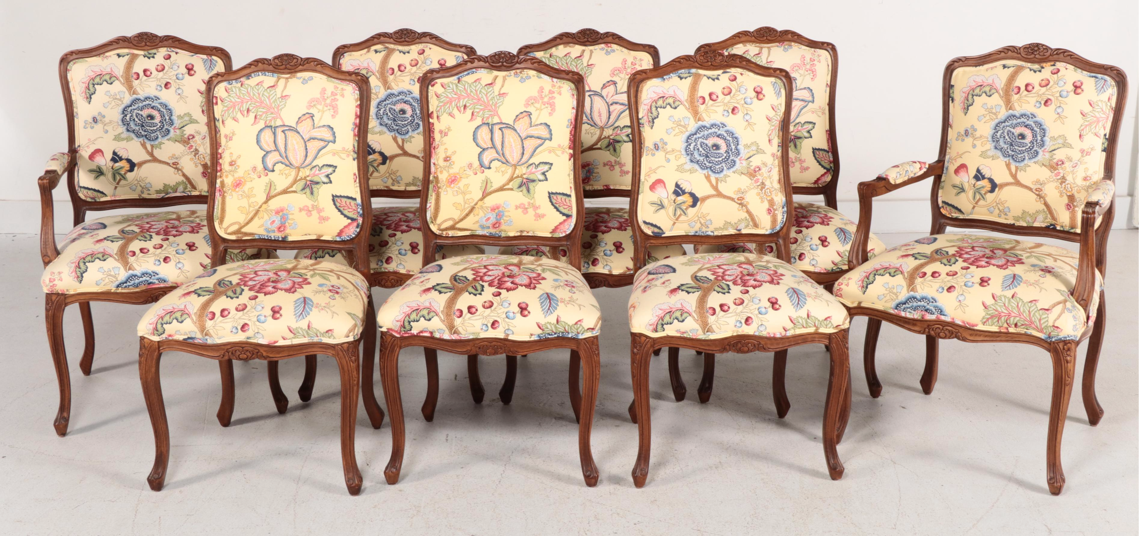 Harden "Cambridge" Mahogany Dining Table with Ethan Allen Rococo Style Chairs